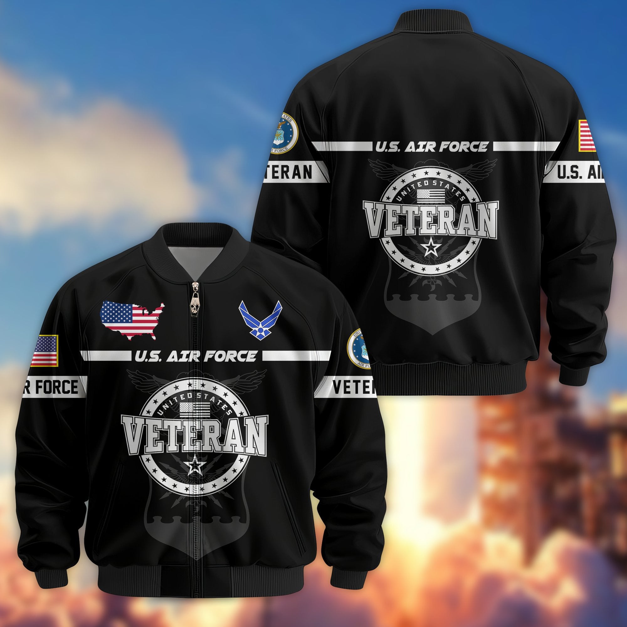 Premium US Veterans Bomber Jacket, Gifts For US Veterans, Gifts On Father's Day, Veterans Day.