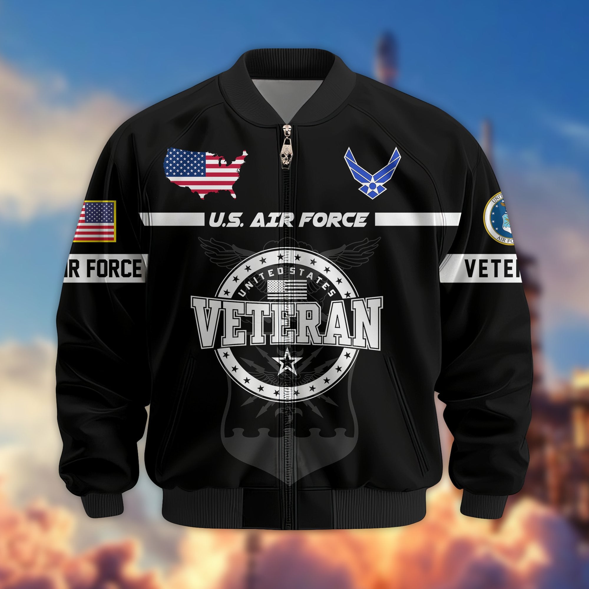 Premium US Veterans Bomber Jacket, Gifts For US Veterans, Gifts On Father's Day, Veterans Day.
