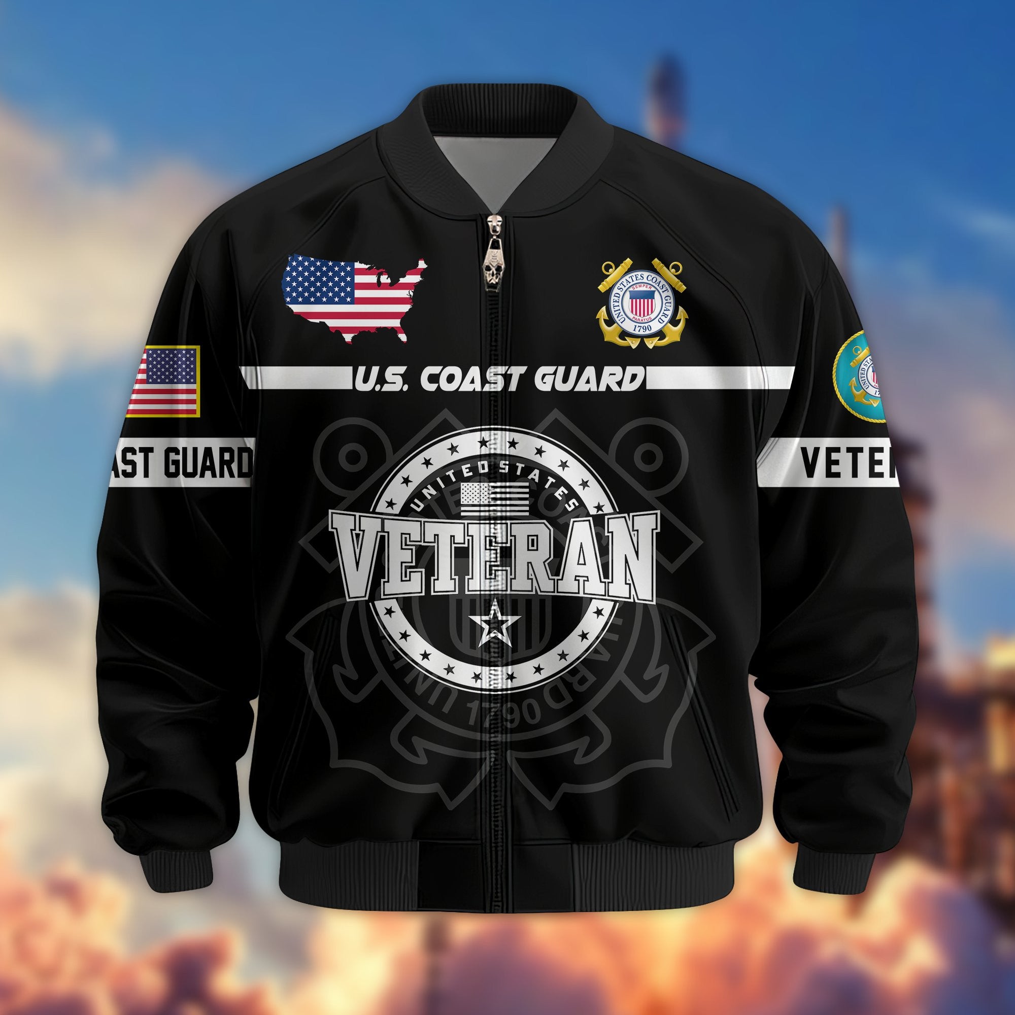 Premium US Veterans Bomber Jacket, Gifts For US Veterans, Gifts On Father's Day, Veterans Day.