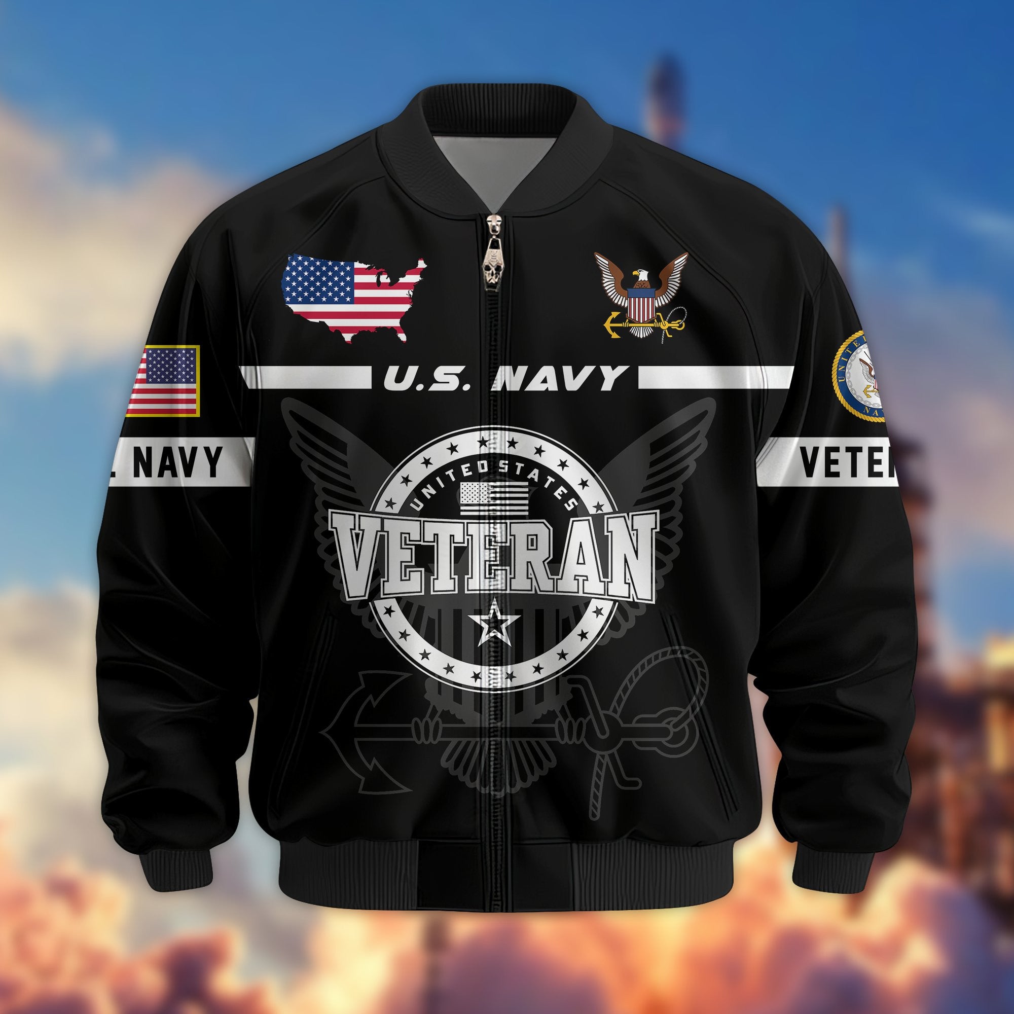 Premium US Veterans Bomber Jacket, Gifts For US Veterans, Gifts On Father's Day, Veterans Day.