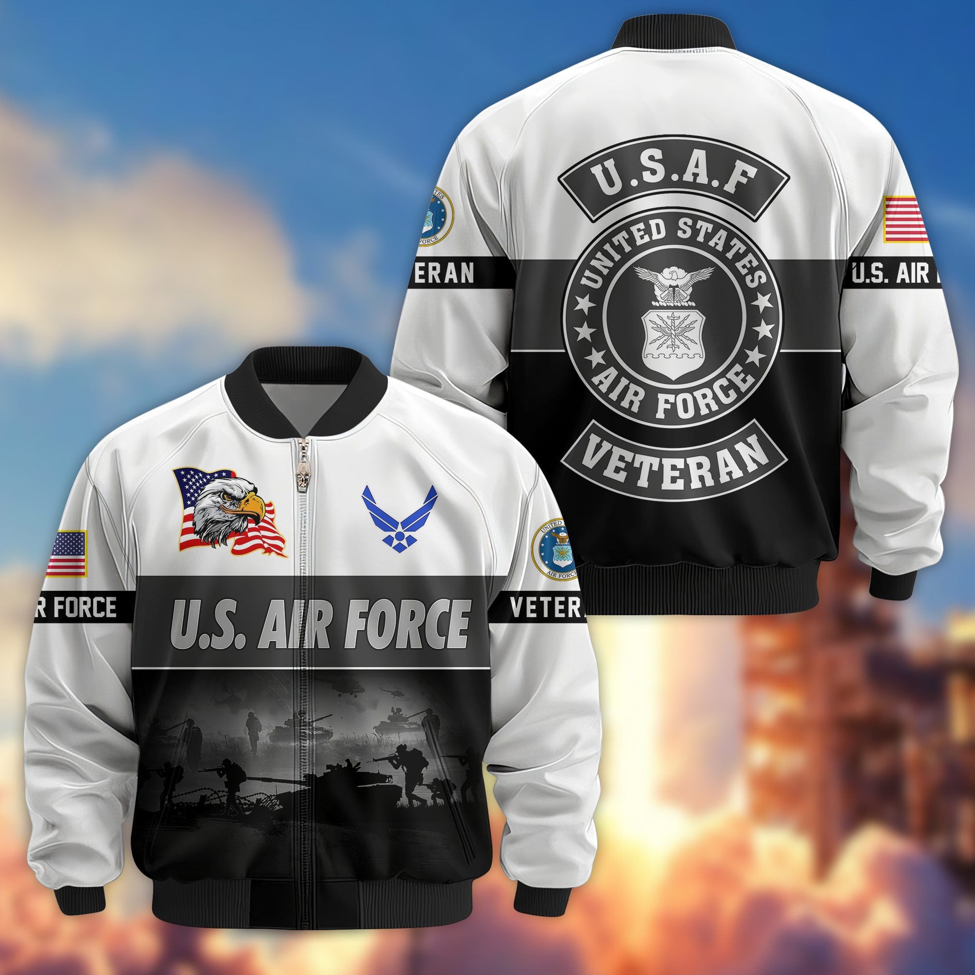 Premium US Veterans Bomber Jacket, Gifts For US Veterans, Gifts On Father's Day, Veterans Day.