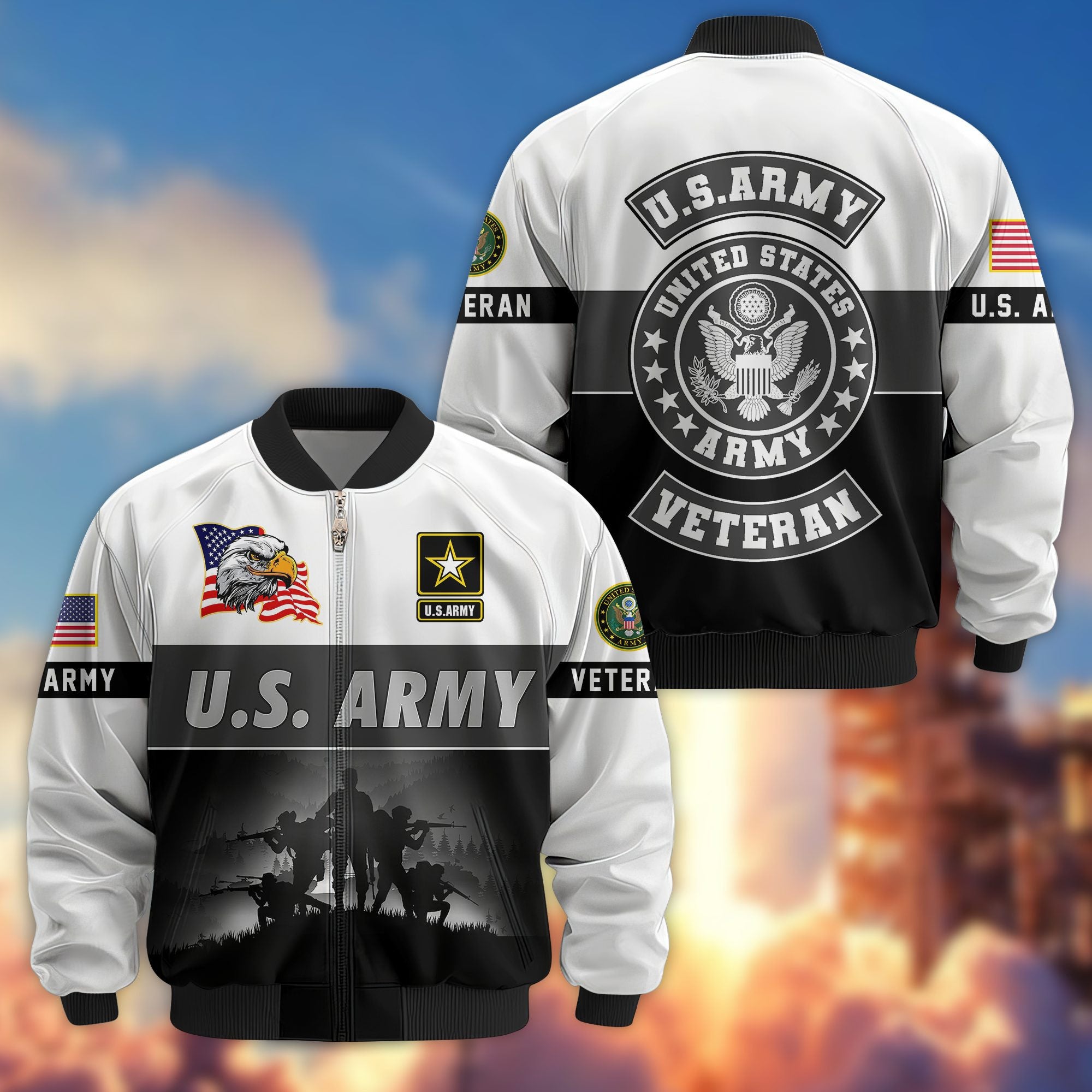 Premium US Veterans Bomber Jacket, Gifts For US Veterans, Gifts On Father's Day, Veterans Day.