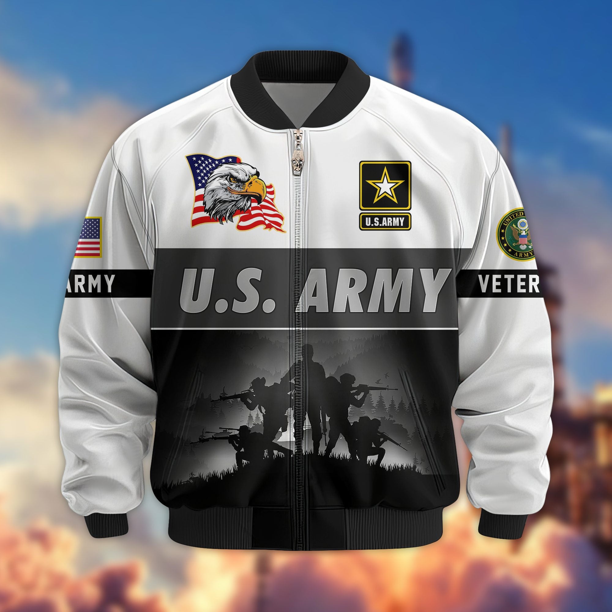 Premium US Veterans Bomber Jacket, Gifts For US Veterans, Gifts On Father's Day, Veterans Day.