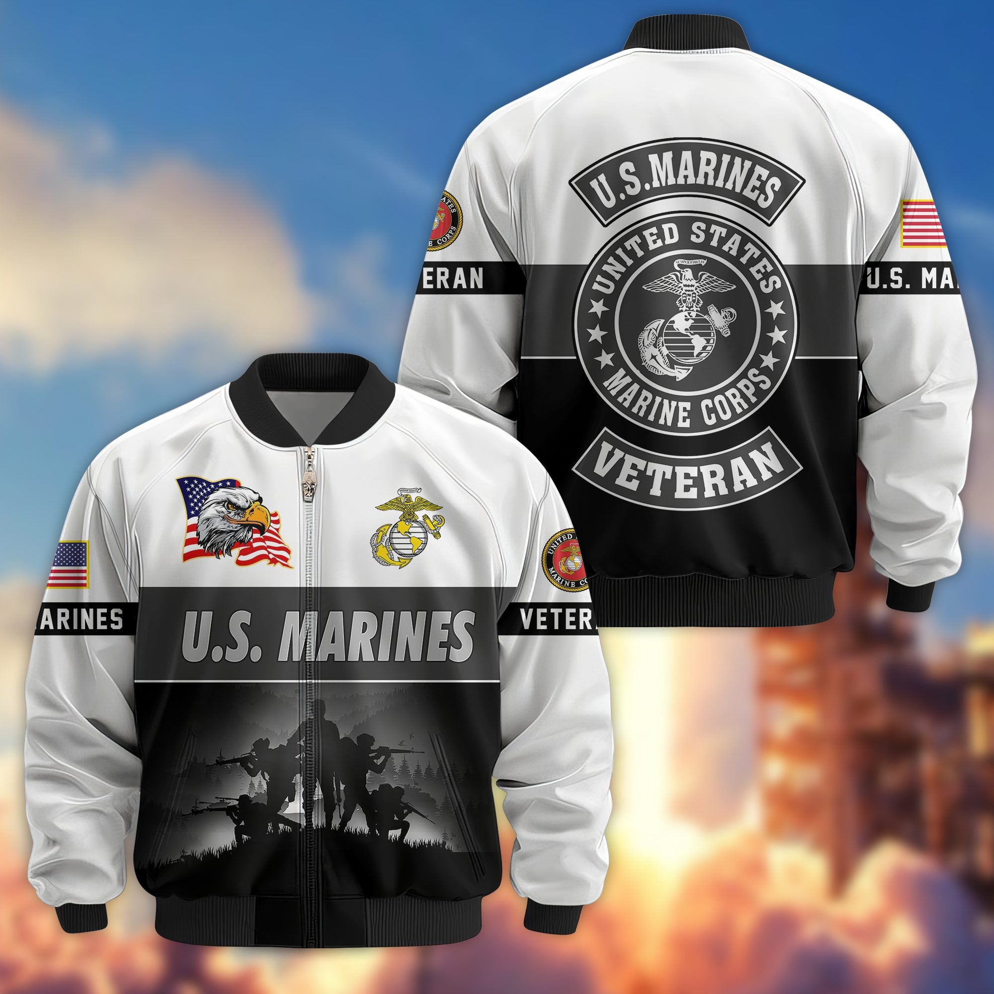 Premium US Veterans Bomber Jacket, Gifts For US Veterans, Gifts On Father's Day, Veterans Day.
