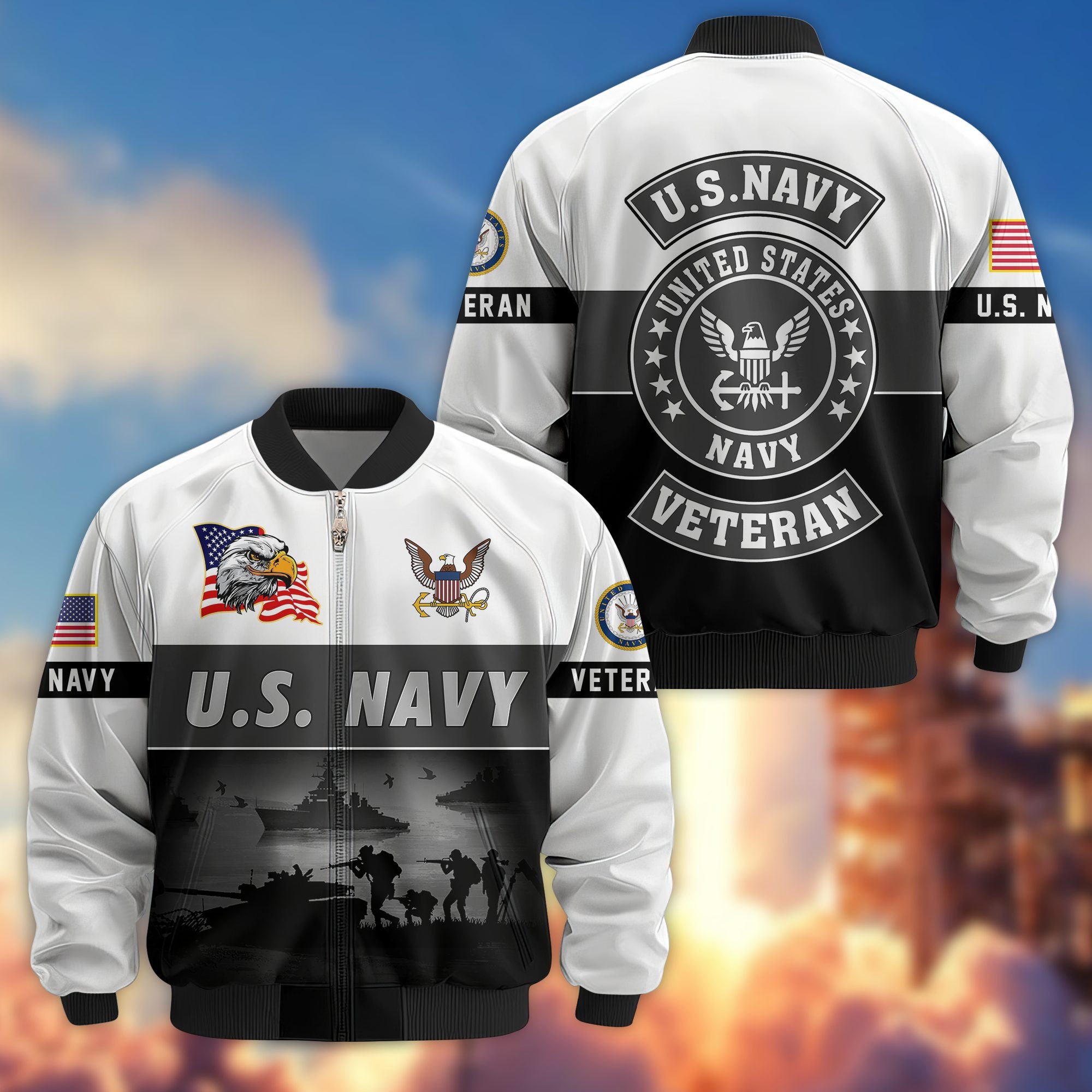 Premium US Veterans Bomber Jacket, Gifts For US Veterans, Gifts On Father's Day, Veterans Day.