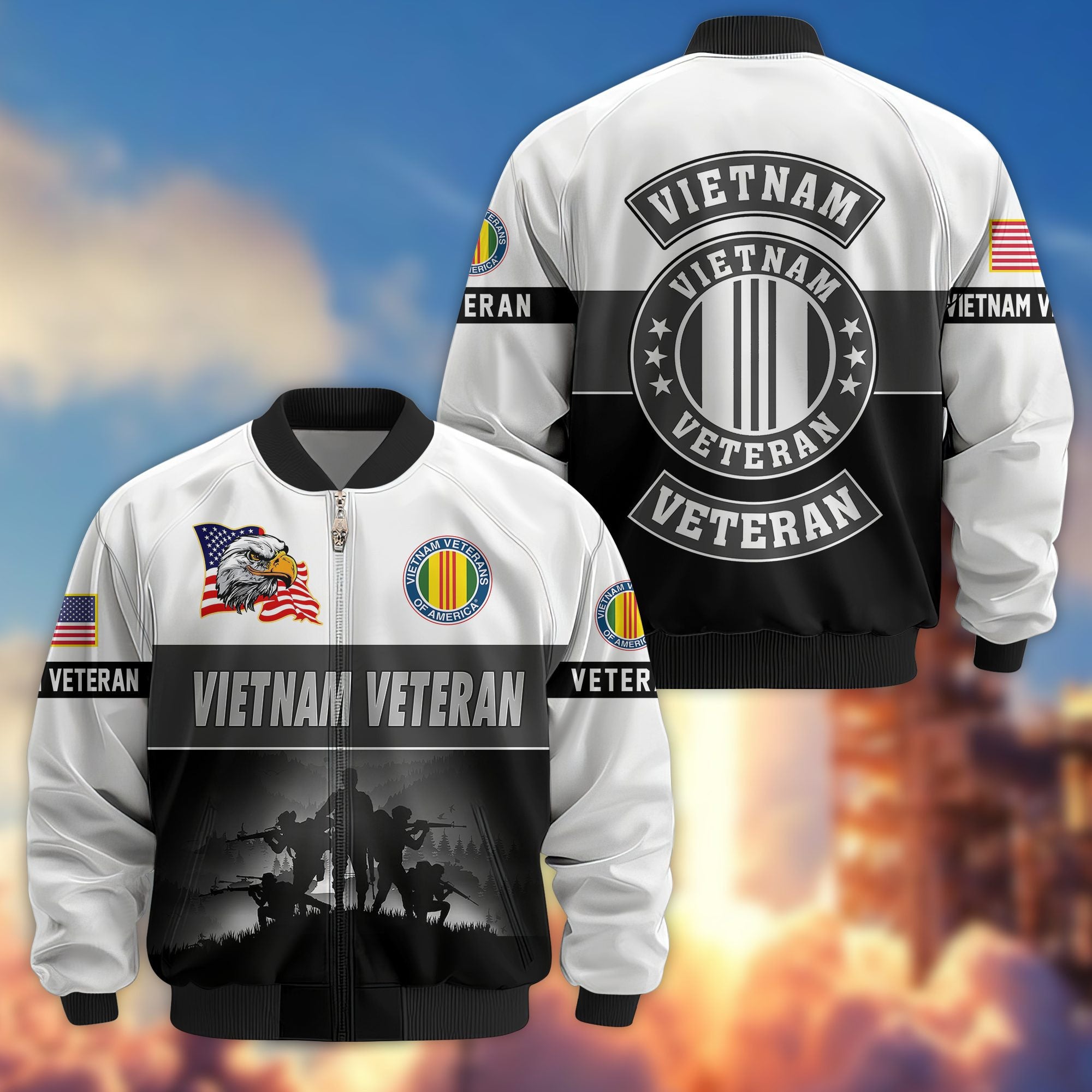 Premium US Veterans Bomber Jacket, Gifts For US Veterans, Gifts On Father's Day, Veterans Day.