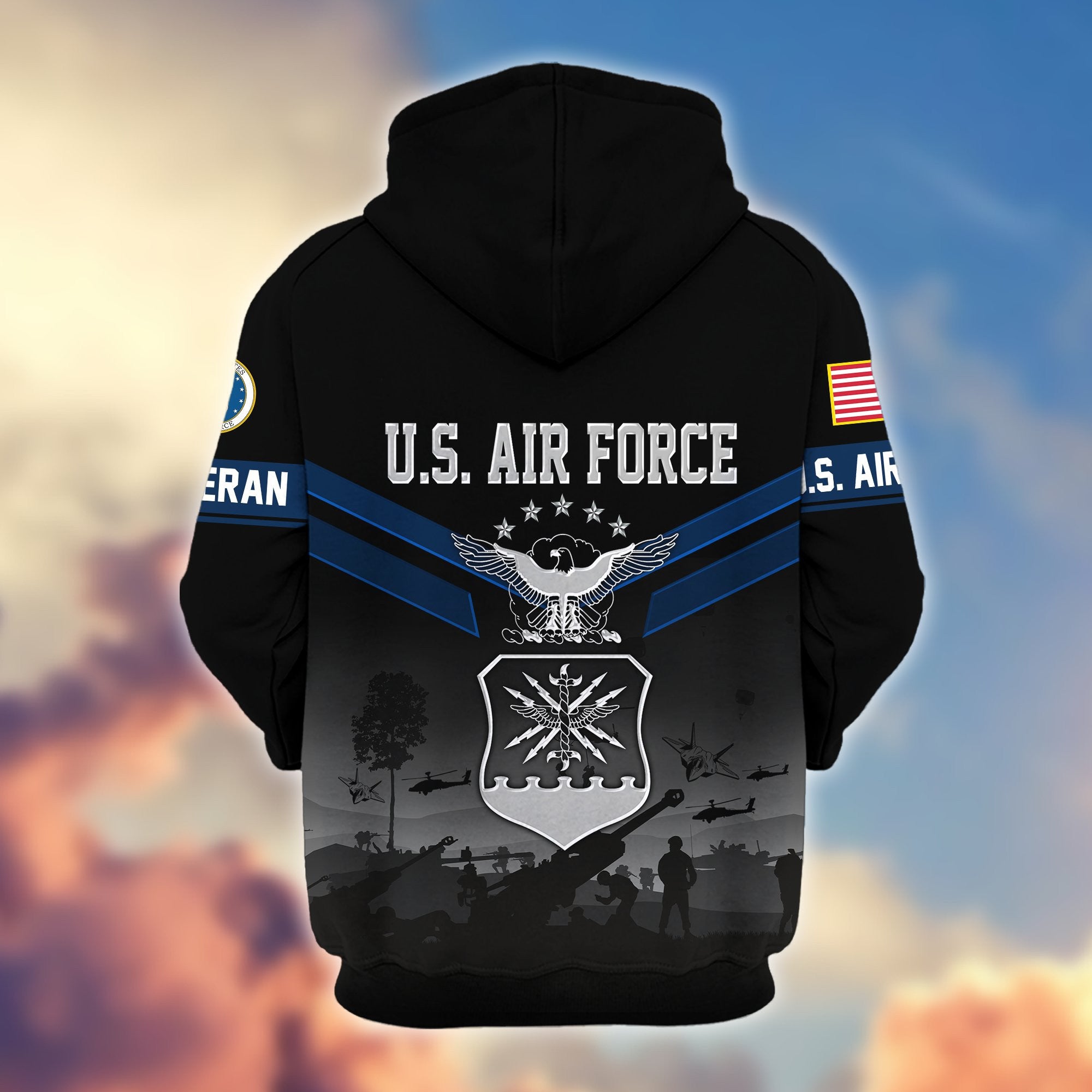 Premium US Veterans Zip Hoodie, Gifts For US Veterans, Gifts On Father's Day, Veterans Day.