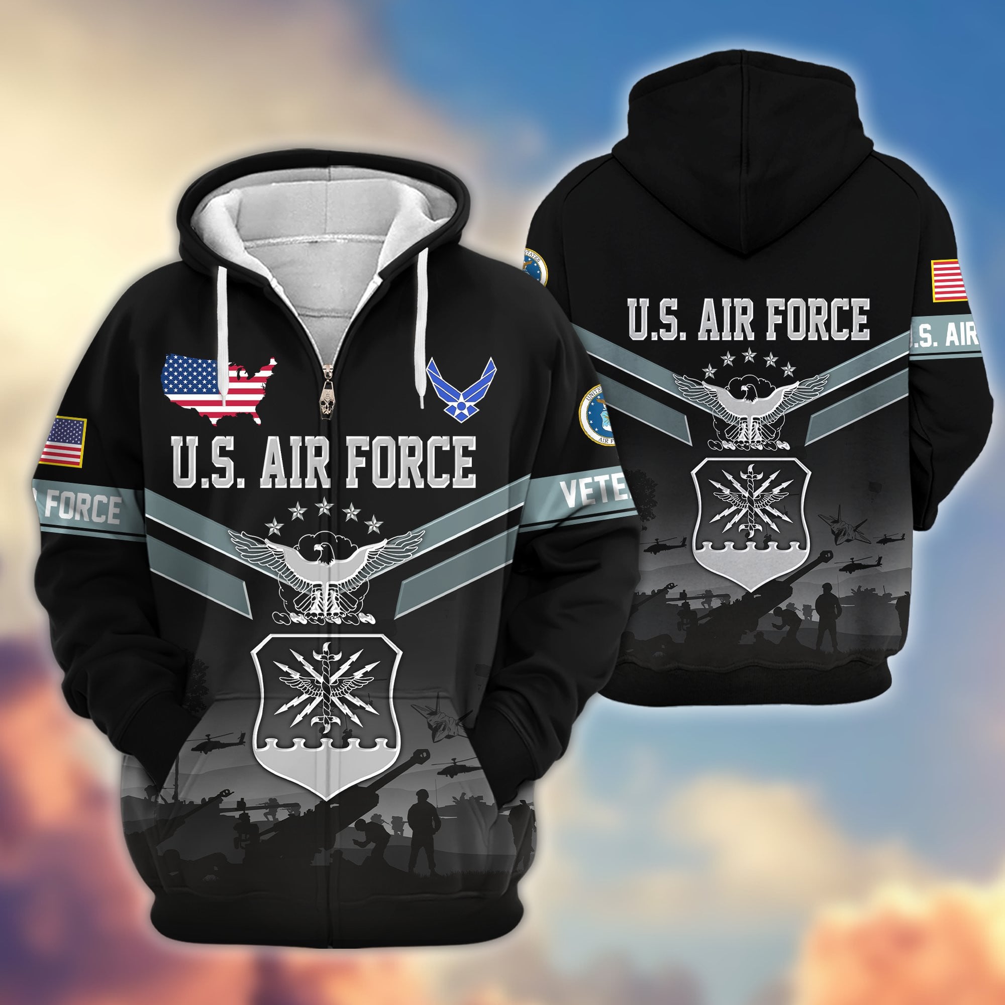 Premium US Veterans Zip Hoodie, Gifts For US Veterans, Gifts On Father's Day, Veterans Day.