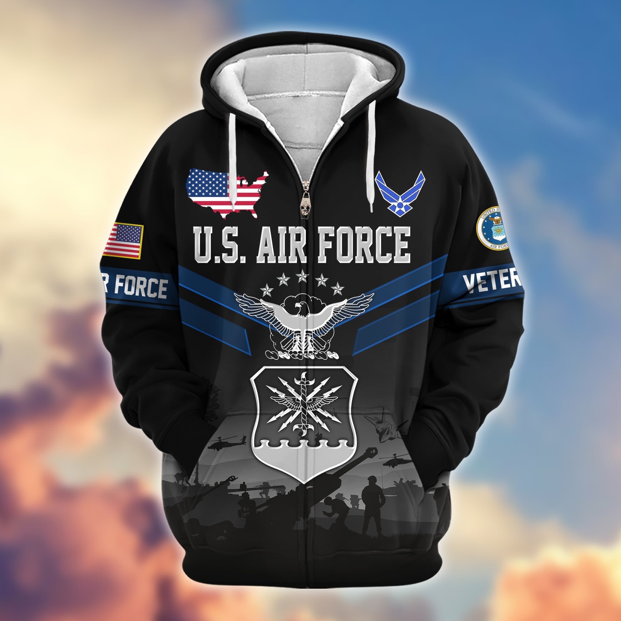 Premium US Veterans Zip Hoodie, Gifts For US Veterans, Gifts On Father's Day, Veterans Day.