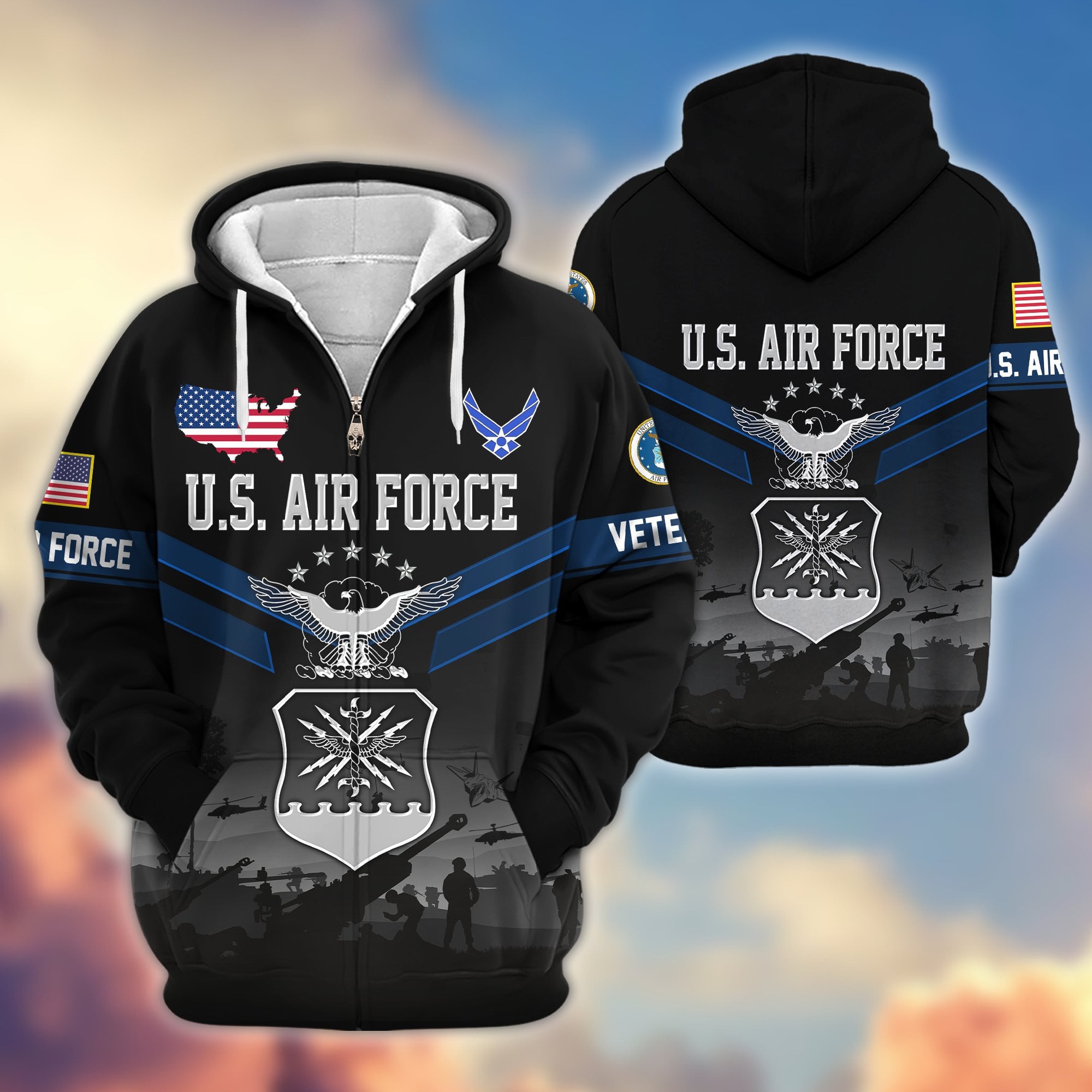 Premium US Veterans Zip Hoodie, Gifts For US Veterans, Gifts On Father's Day, Veterans Day.