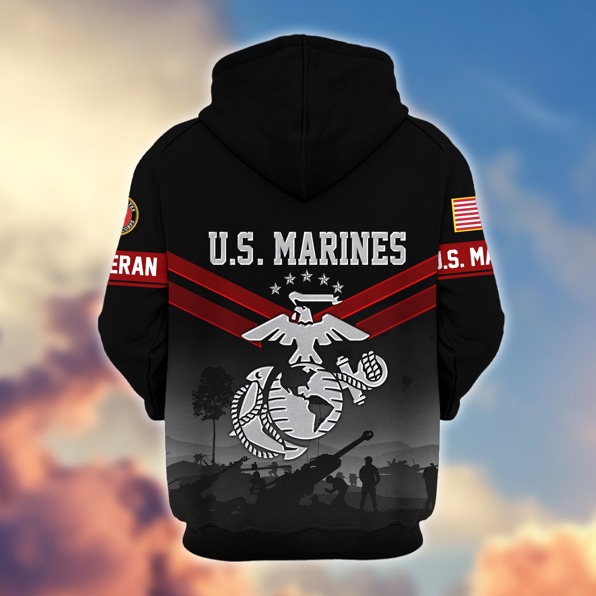 Premium US Veterans Zip Hoodie, Gifts For US Veterans, Gifts On Father's Day, Veterans Day.