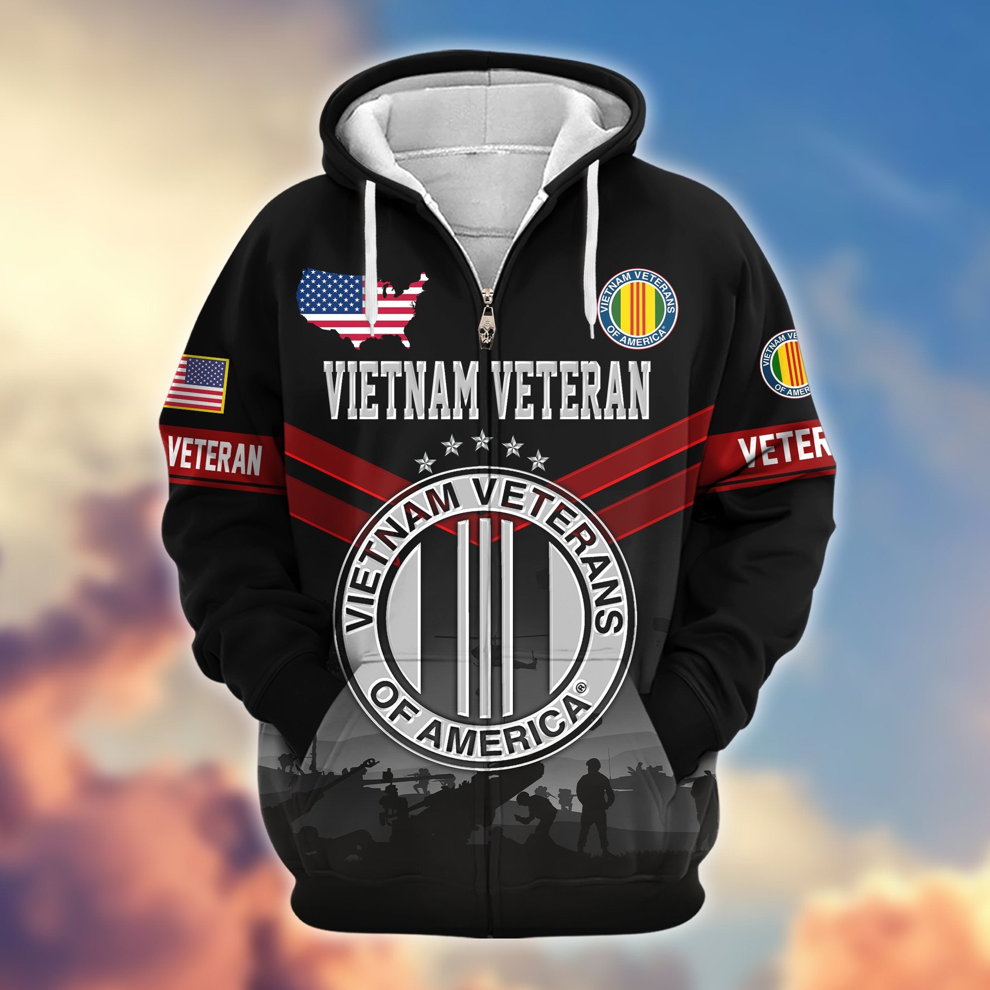 Premium US Veterans Zip Hoodie, Gifts For US Veterans, Gifts On Father's Day, Veterans Day.