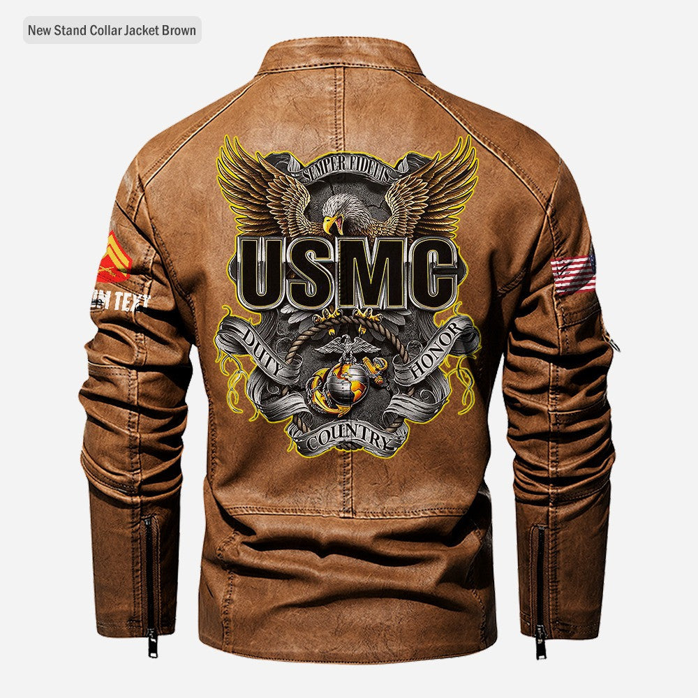 Premium Custom USMC Veteran Leather Jacket, Gifts For Marine Veteran, Gifts On Father's Day, Veterans Day.