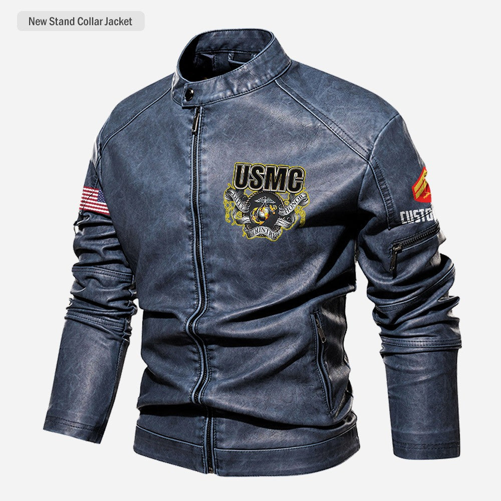 Premium Custom USMC Veteran Leather Jacket, Gifts For Marine Veteran, Gifts On Father's Day, Veterans Day.