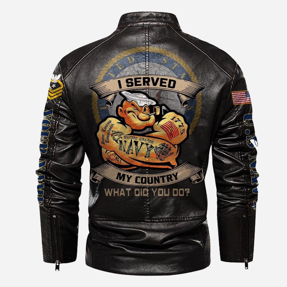Premium Custom US Navy Veteran Leather Jacket, Gifts For Navy Veteran, Gifts On Father's Day, Veterans Day.