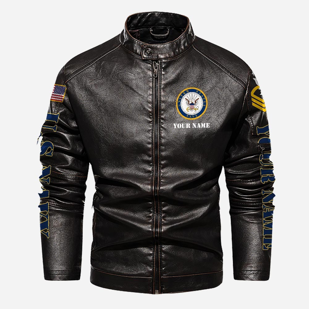 Premium Custom US Navy Veteran Leather Jacket, Gifts For Navy Veteran, Gifts On Father's Day, Veterans Day.