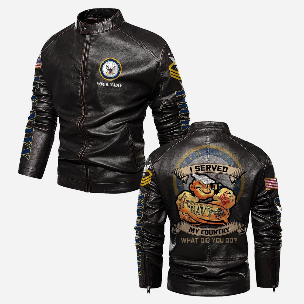 Premium Custom US Navy Veteran Leather Jacket, Gifts For Navy Veteran, Gifts On Father's Day, Veterans Day.