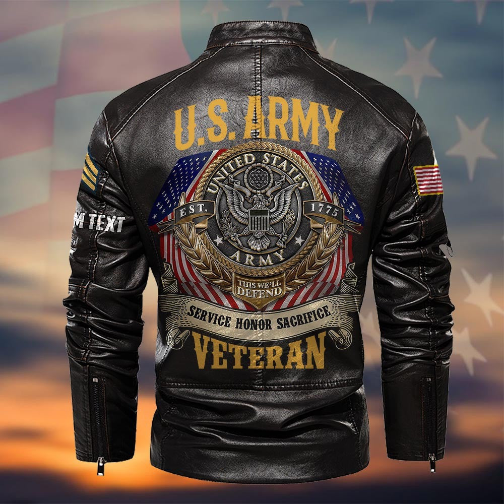 Premium Custom US Army Veteran Leather Jacket, Gifts For Army Veteran, Gifts On Father's Day, Veterans Day.