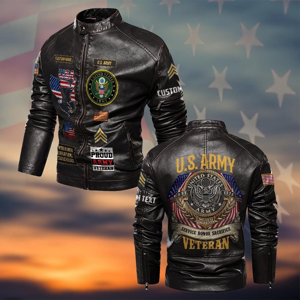 Premium Custom US Army Veteran Leather Jacket, Gifts For Army Veteran, Gifts On Father's Day, Veterans Day.
