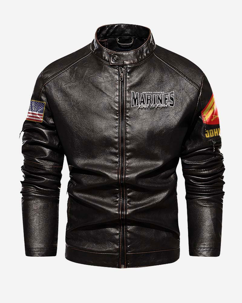 Premium Custom USMC Veteran Leather Jacket, Gifts For Marine Veteran, Gifts On Father's Day, Veterans Day.