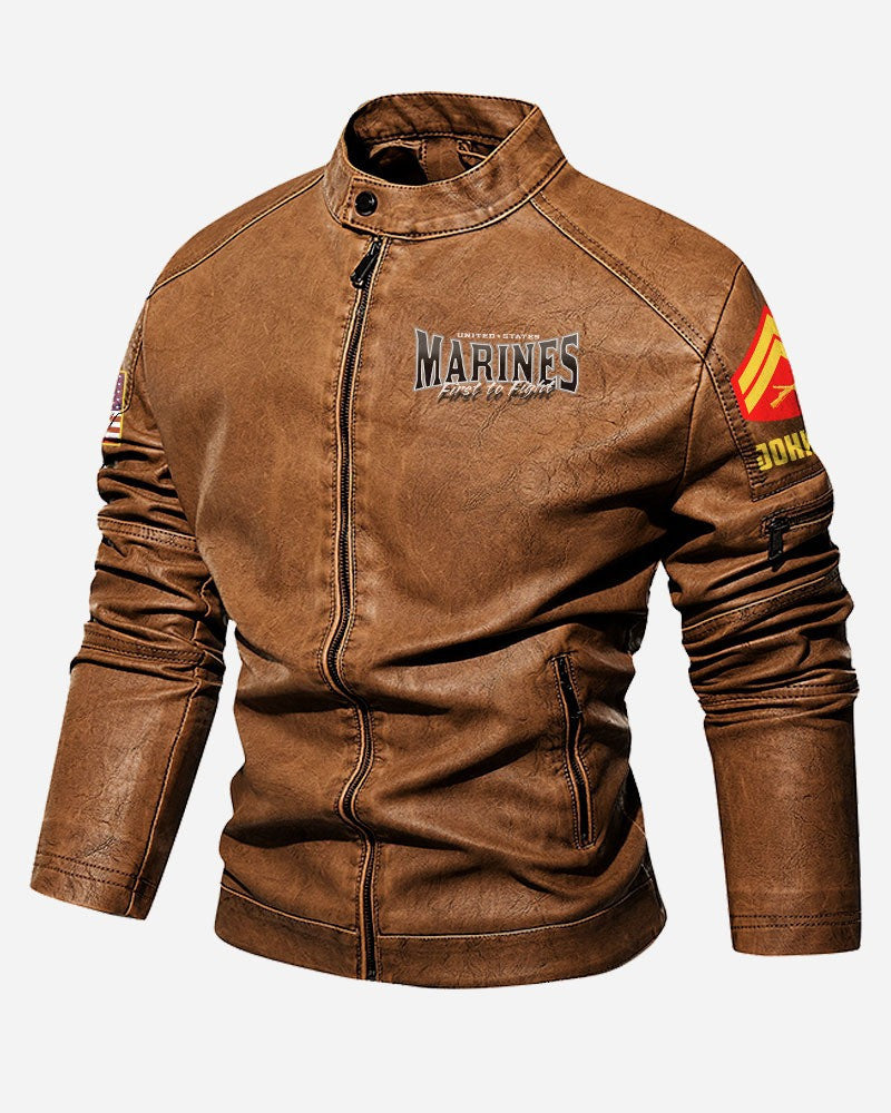 Premium Custom USMC Veteran Leather Jacket, Gifts For Marine Veteran, Gifts On Father's Day, Veterans Day.