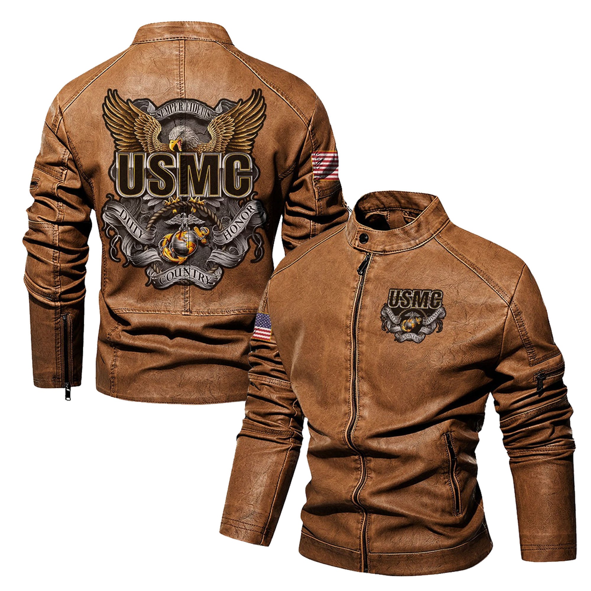 Premium Custom USMC Veteran Leather Jacket, Gifts For Marine Veteran, Gifts On Father's Day, Veterans Day.