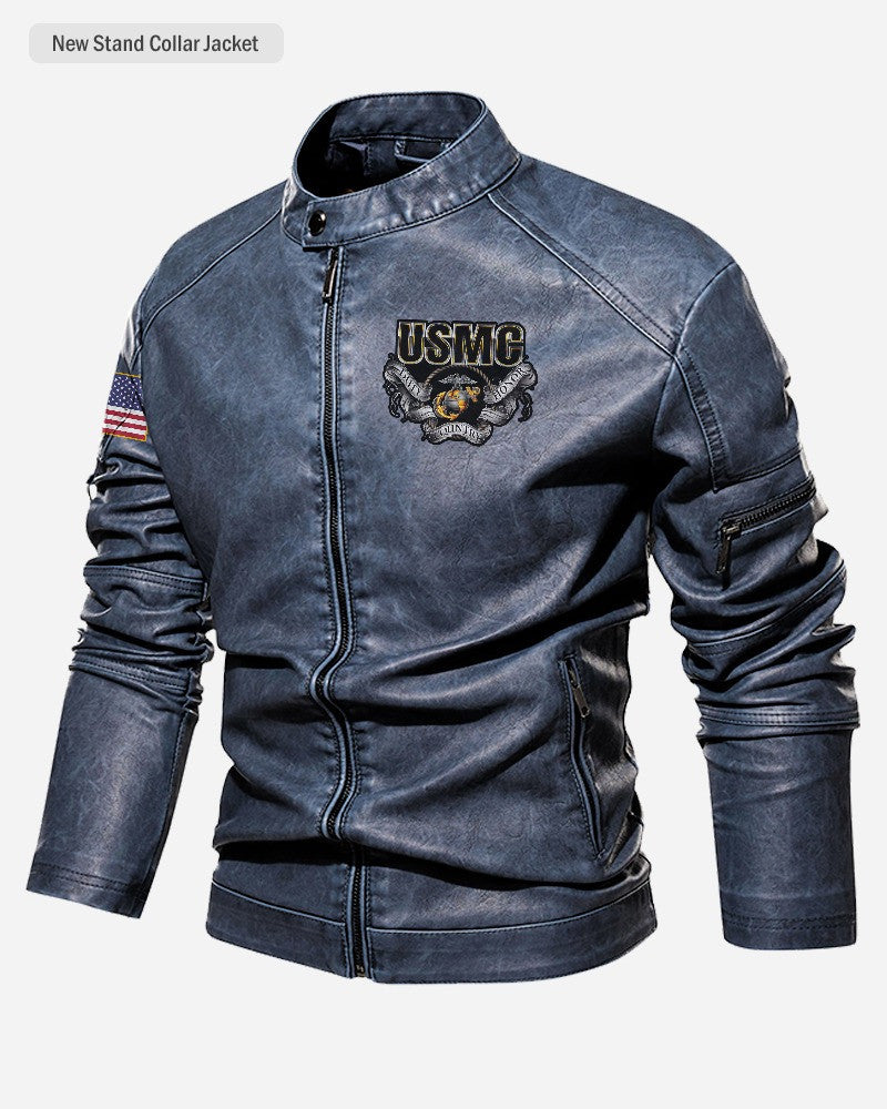 Premium Custom USMC Veteran Leather Jacket, Gifts For Marine Veteran, Gifts On Father's Day, Veterans Day.