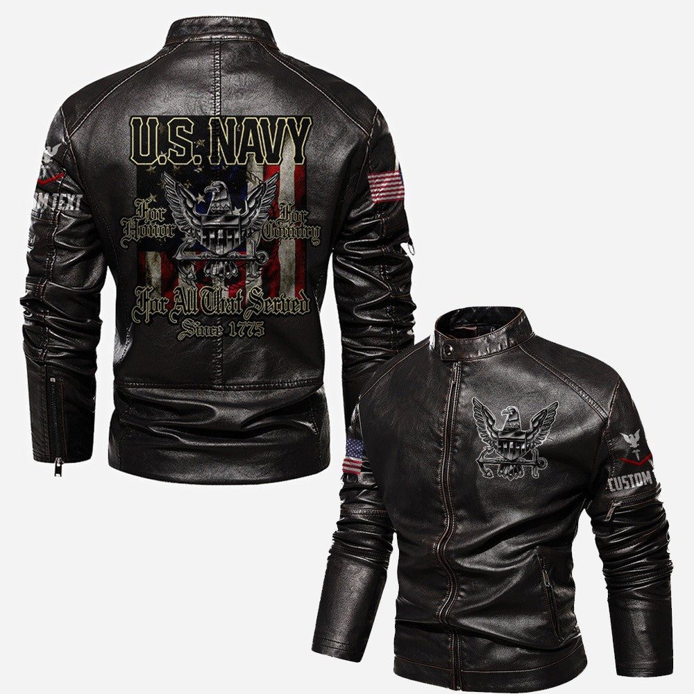 Premium Custom US Navy Veteran Leather Jacket, Gifts For Navy Veteran, Gifts On Father's Day, Veterans Day.