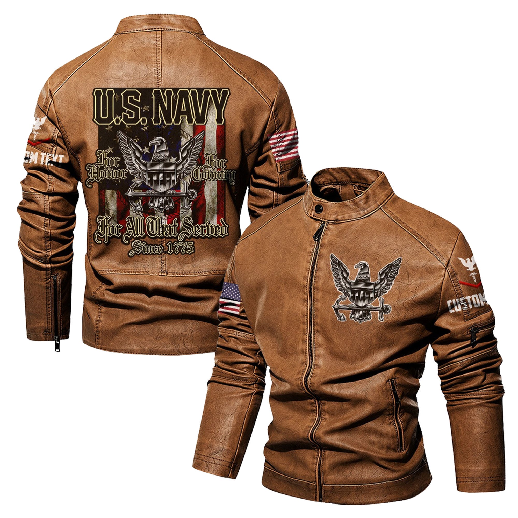 Premium Custom US Navy Veteran Leather Jacket, Gifts For Navy Veteran, Gifts On Father's Day, Veterans Day.