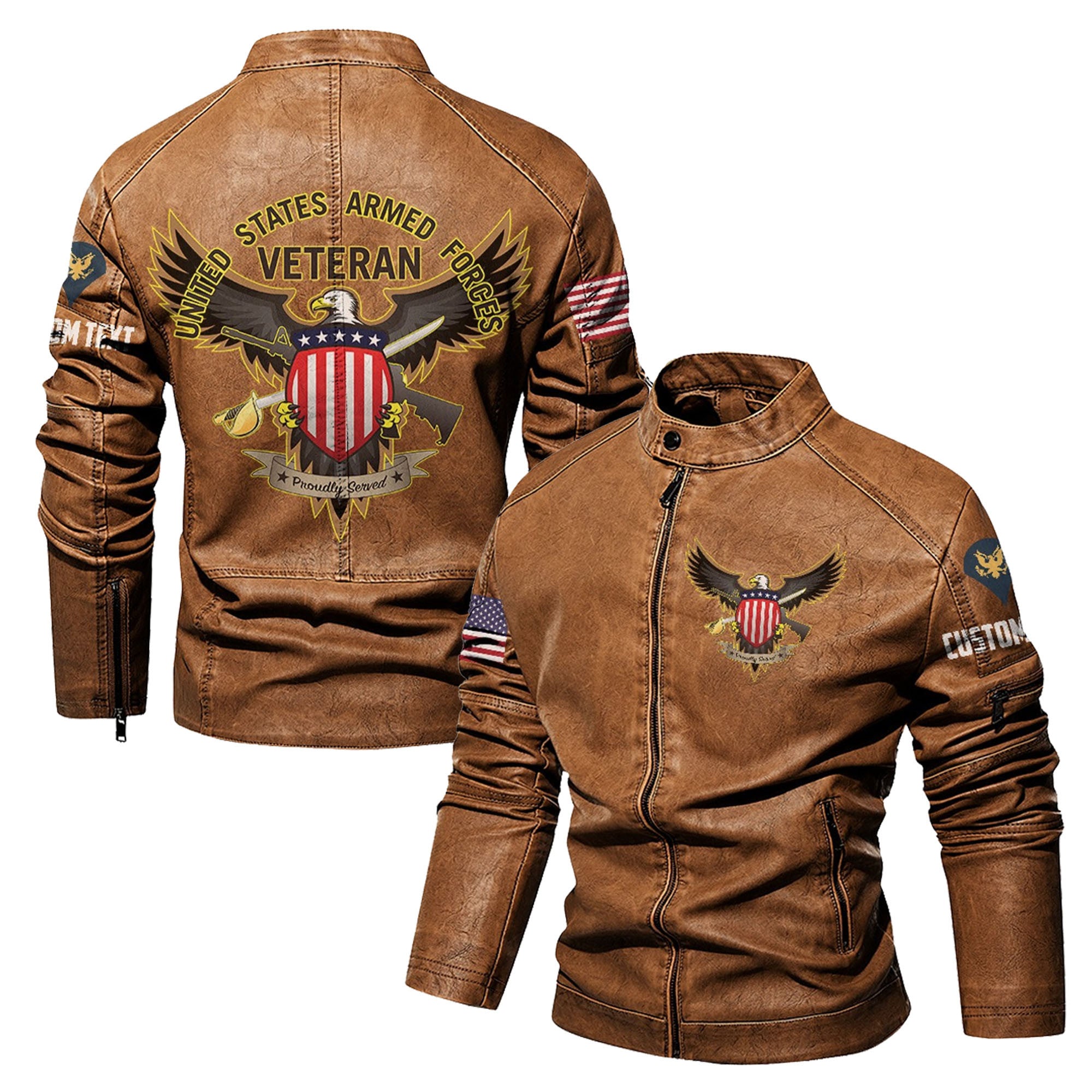 Premium Custom US Veteran Leather Jacket, Gifts For US Veteran, Gifts On Father's Day, Veterans Day.