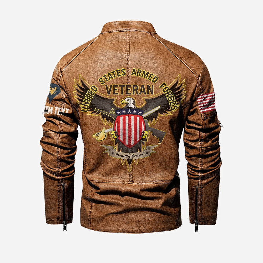 Premium Custom US Veteran Leather Jacket, Gifts For US Veteran, Gifts On Father's Day, Veterans Day.