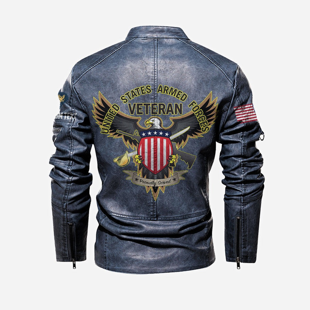 Premium Custom US Veteran Leather Jacket, Gifts For US Veteran, Gifts On Father's Day, Veterans Day.