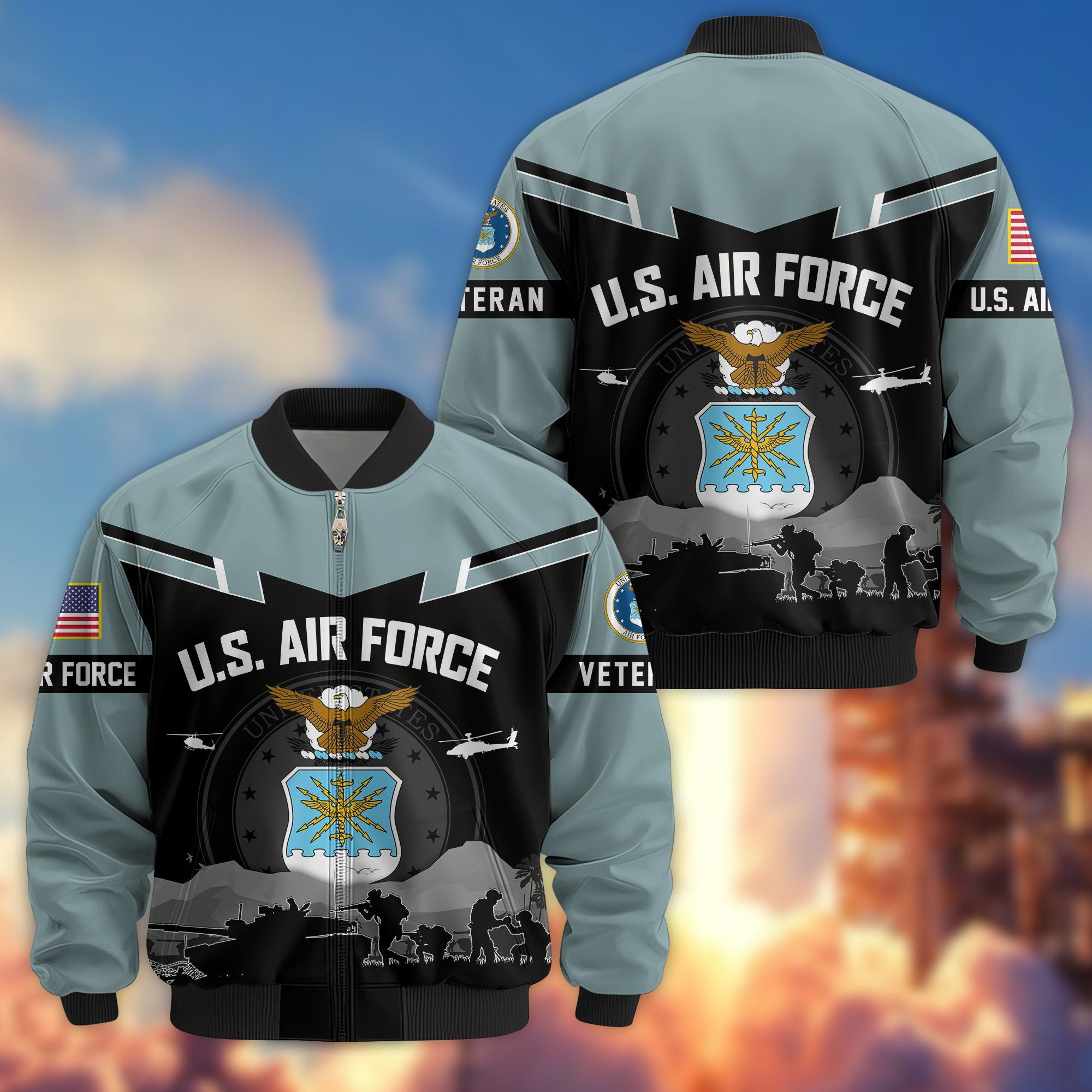 Premium US Veterans Bomber Jacket, Gifts For US Veterans, Gifts On Father's Day, Veterans Day.