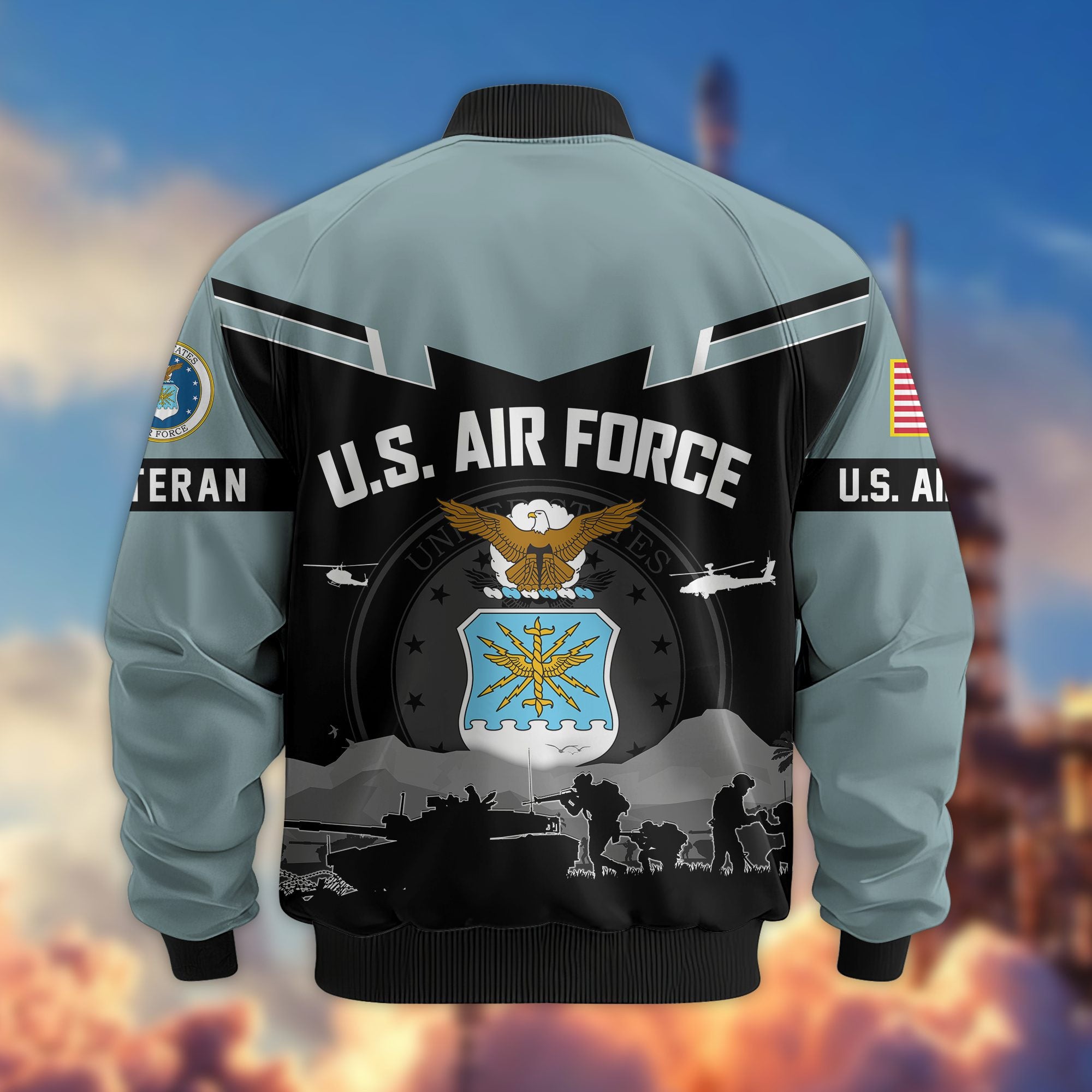 Premium US Veterans Bomber Jacket, Gifts For US Veterans, Gifts On Father's Day, Veterans Day.