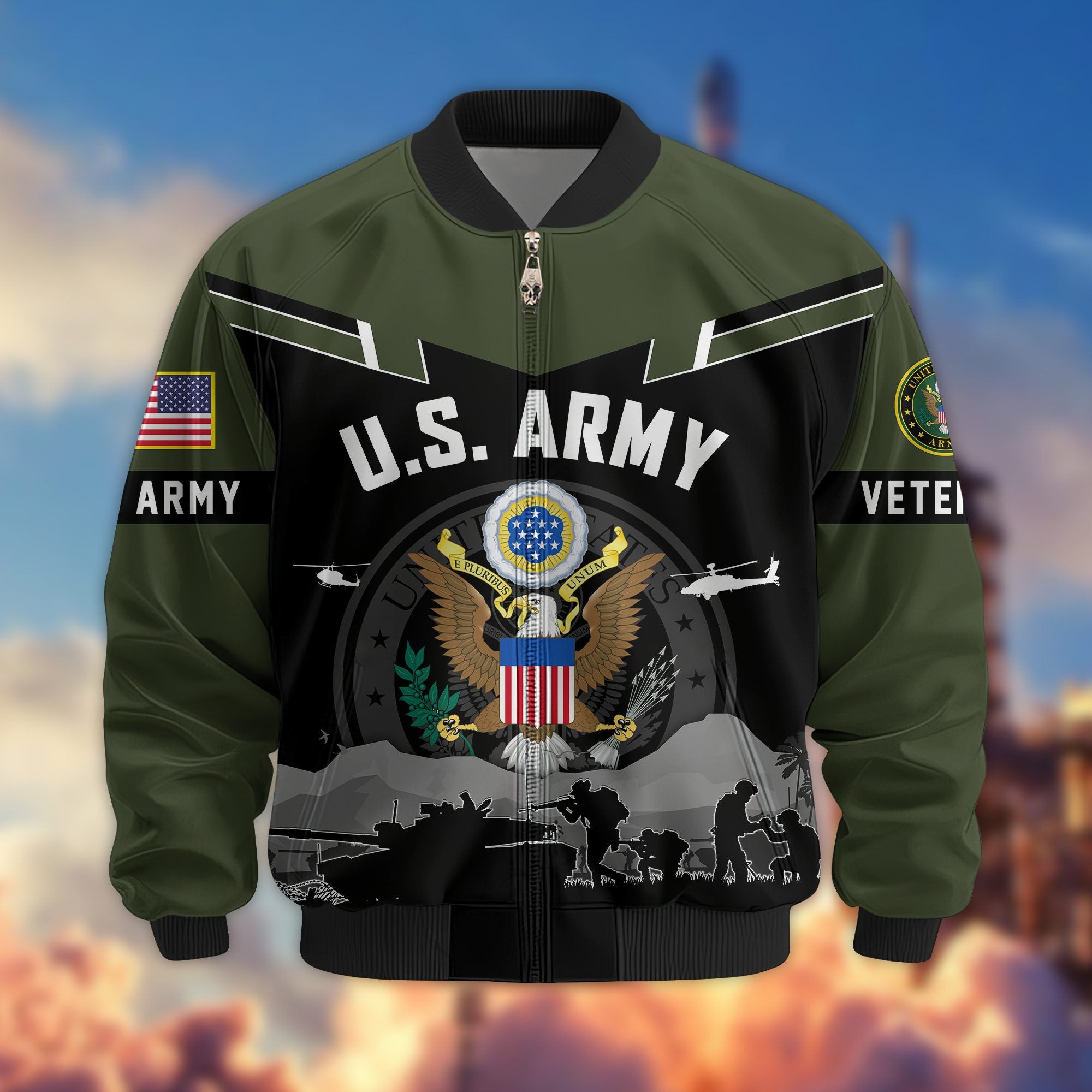 Premium US Veterans Bomber Jacket, Gifts For US Veterans, Gifts On Father's Day, Veterans Day.