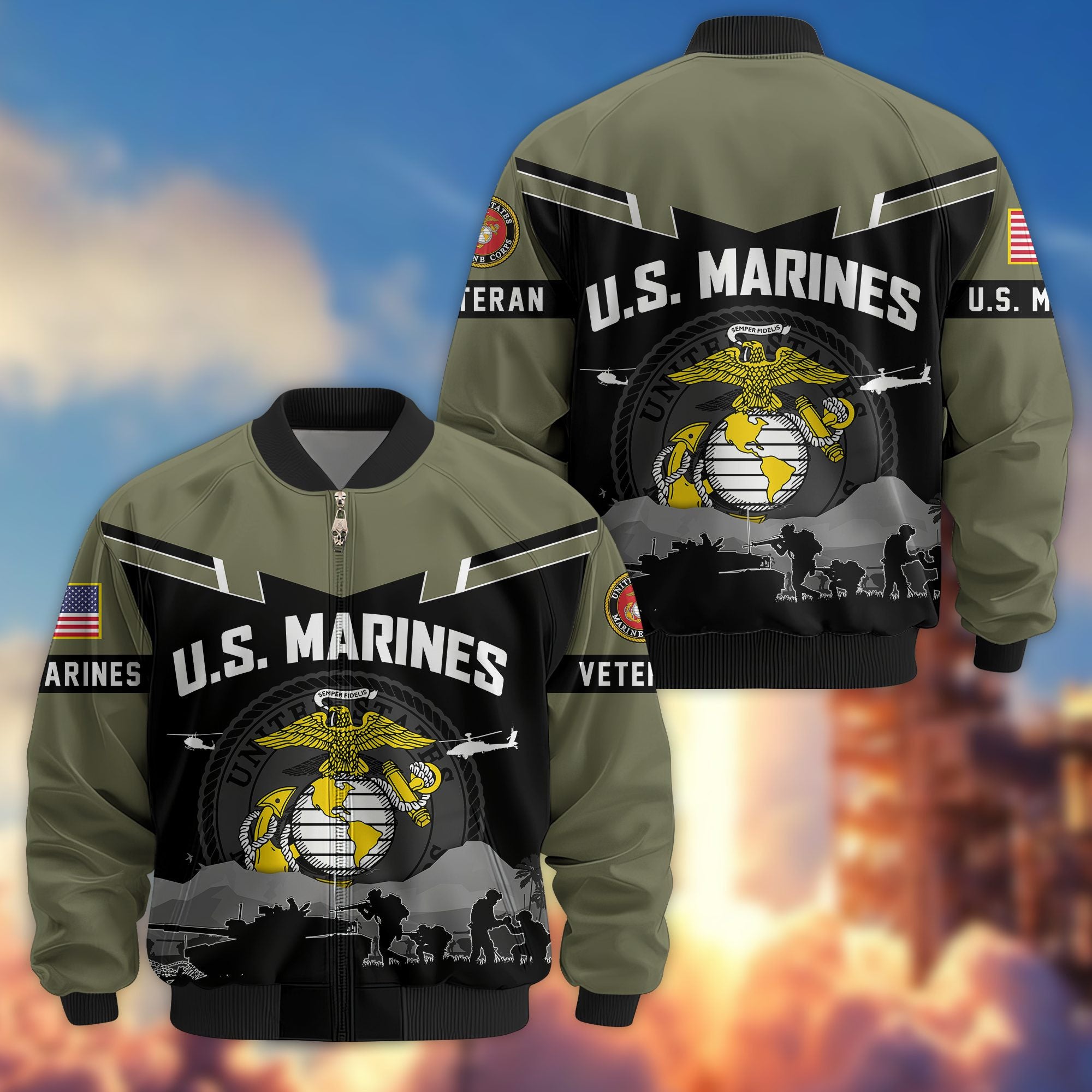 Premium US Veterans Bomber Jacket, Gifts For US Veterans, Gifts On Father's Day, Veterans Day.