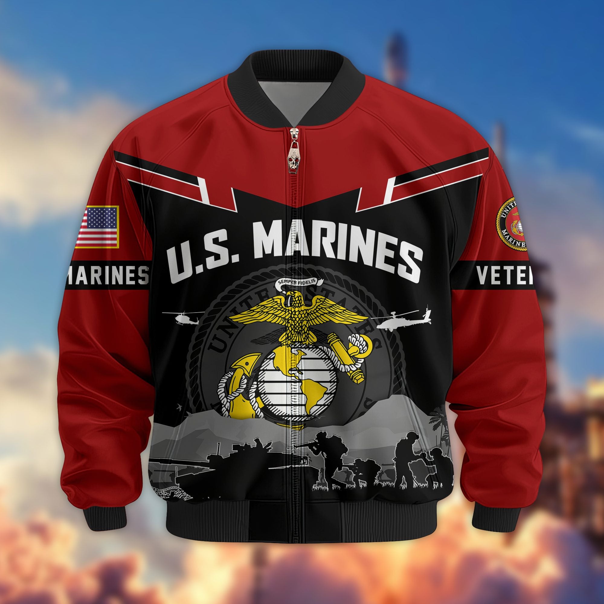 Premium US Veterans Bomber Jacket, Gifts For US Veterans, Gifts On Father's Day, Veterans Day.