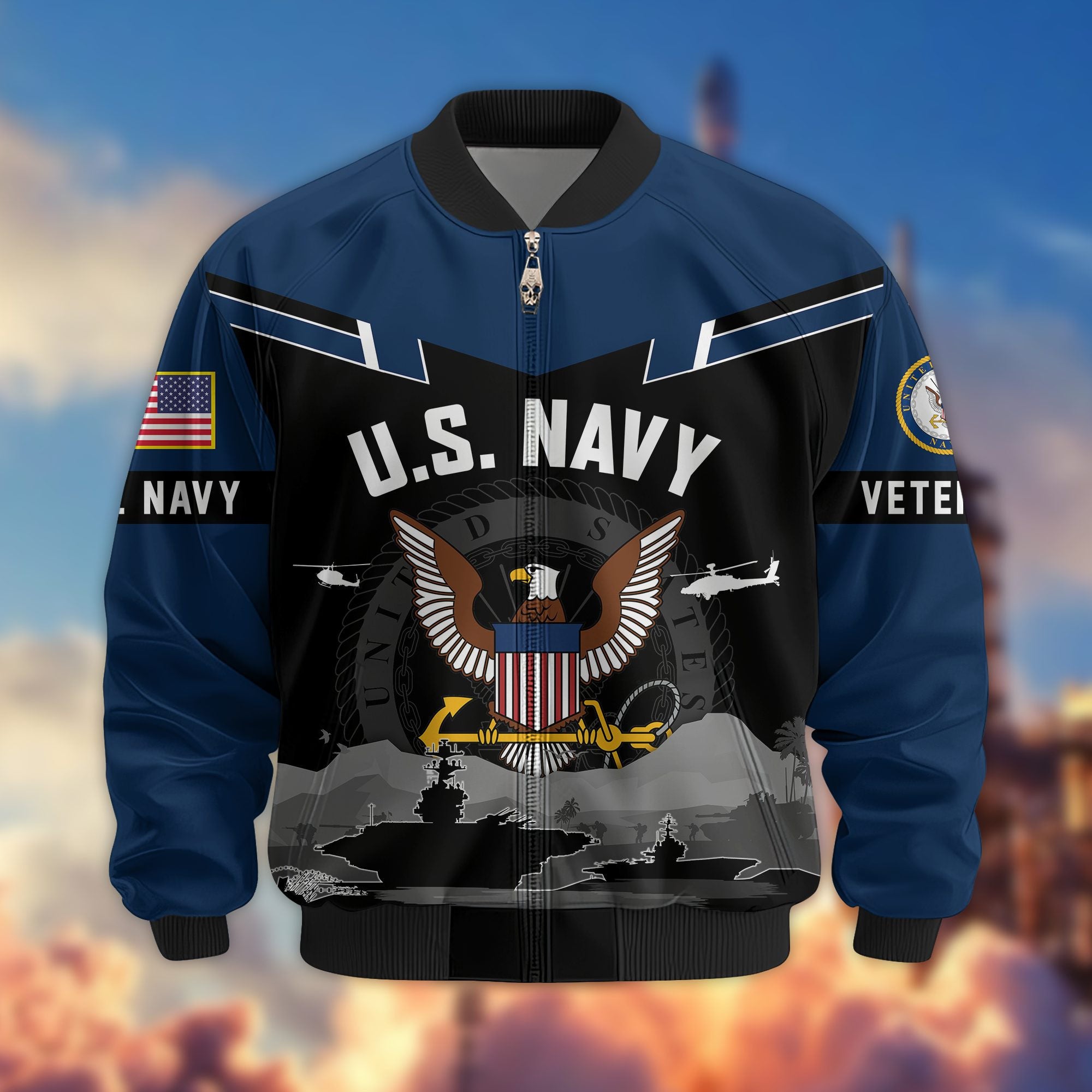 Premium US Veterans Bomber Jacket, Gifts For US Veterans, Gifts On Father's Day, Veterans Day.