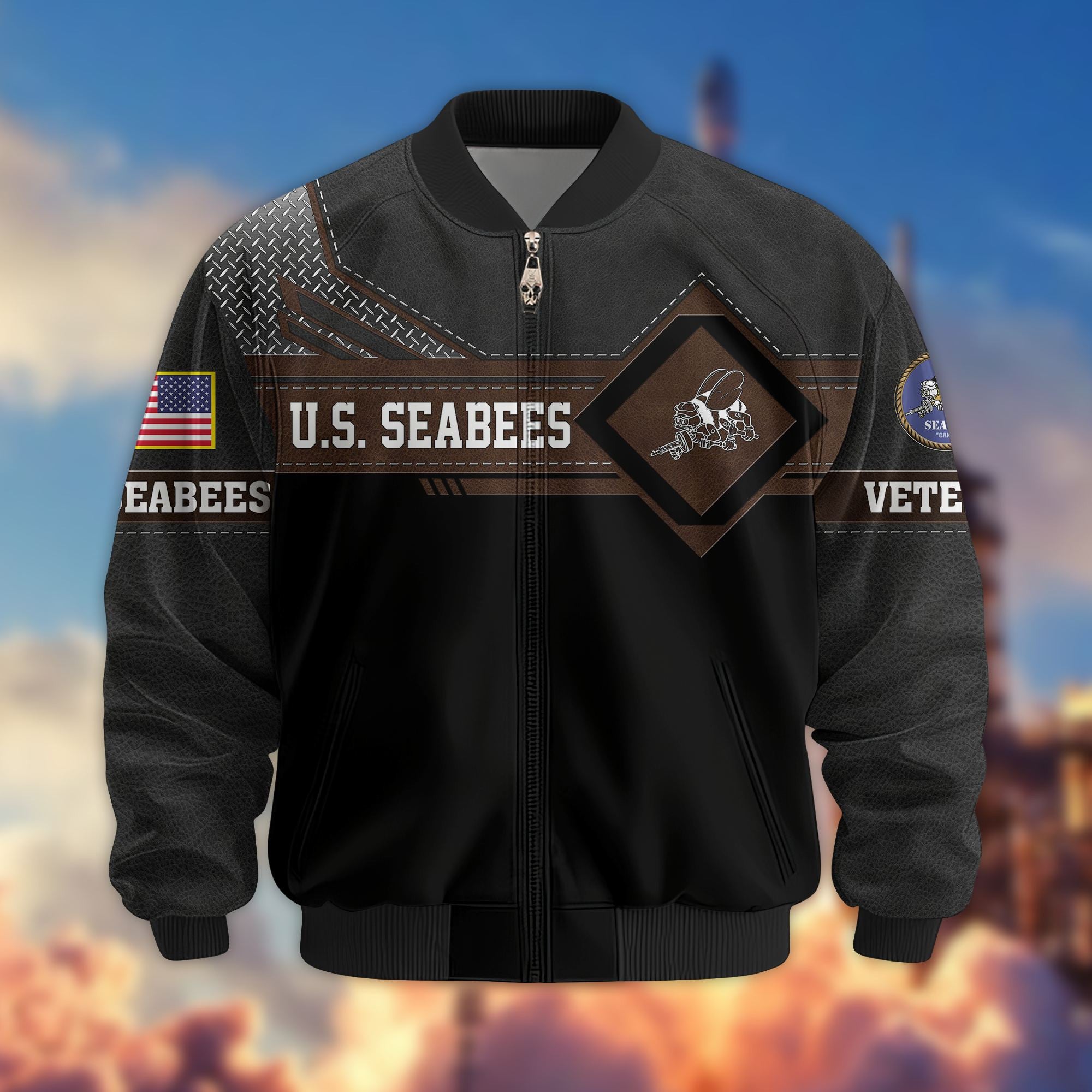 Premium US Veterans Bomber Jacket, Gifts For US Veterans, Gifts On Father's Day, Veterans Day.
