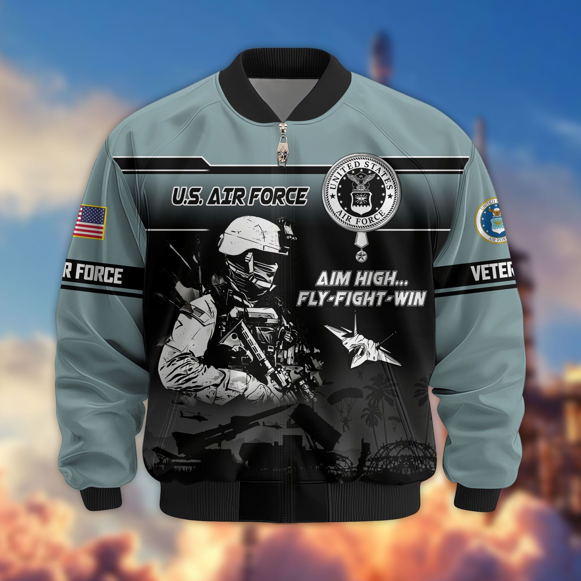 Premium US Veterans Bomber Jacket, Gifts For US Veterans, Gifts On Father's Day, Veterans Day.