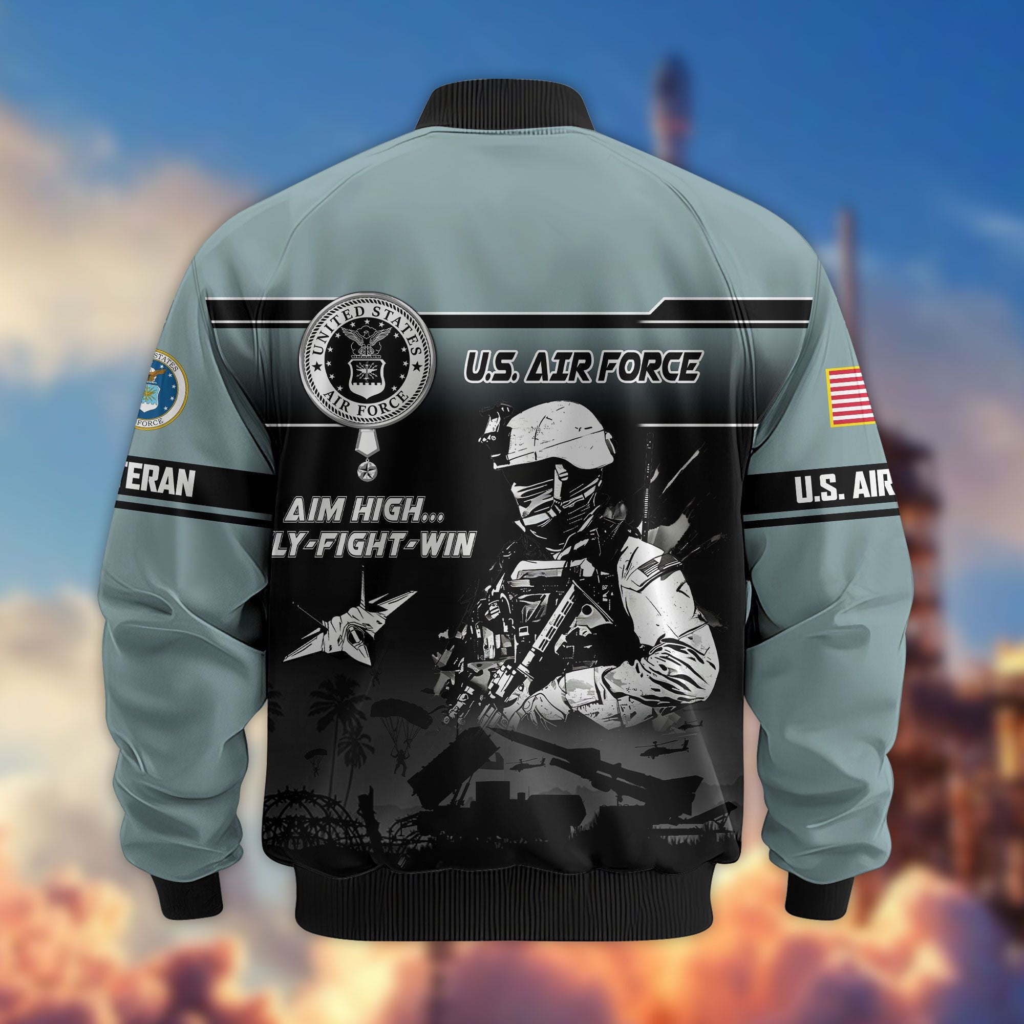Premium US Veterans Bomber Jacket, Gifts For US Veterans, Gifts On Father's Day, Veterans Day.