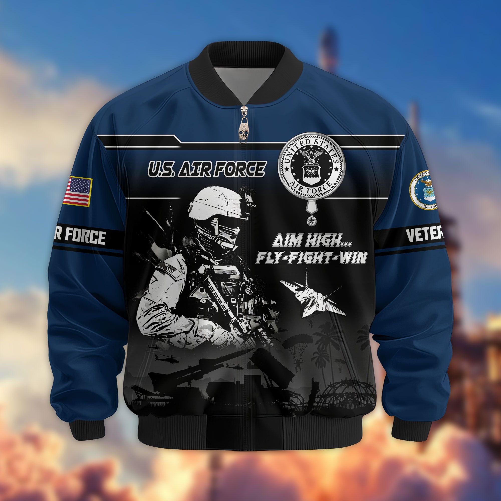 Premium US Veterans Bomber Jacket, Gifts For US Veterans, Gifts On Father's Day, Veterans Day.