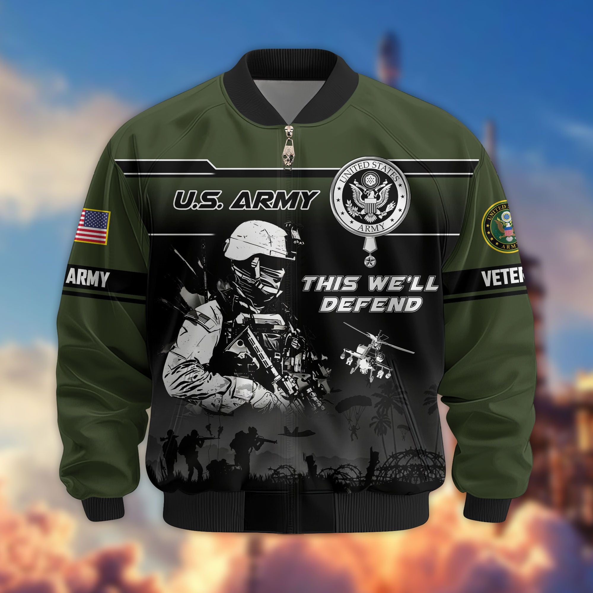 Premium US Veterans Bomber Jacket, Gifts For US Veterans, Gifts On Father's Day, Veterans Day.