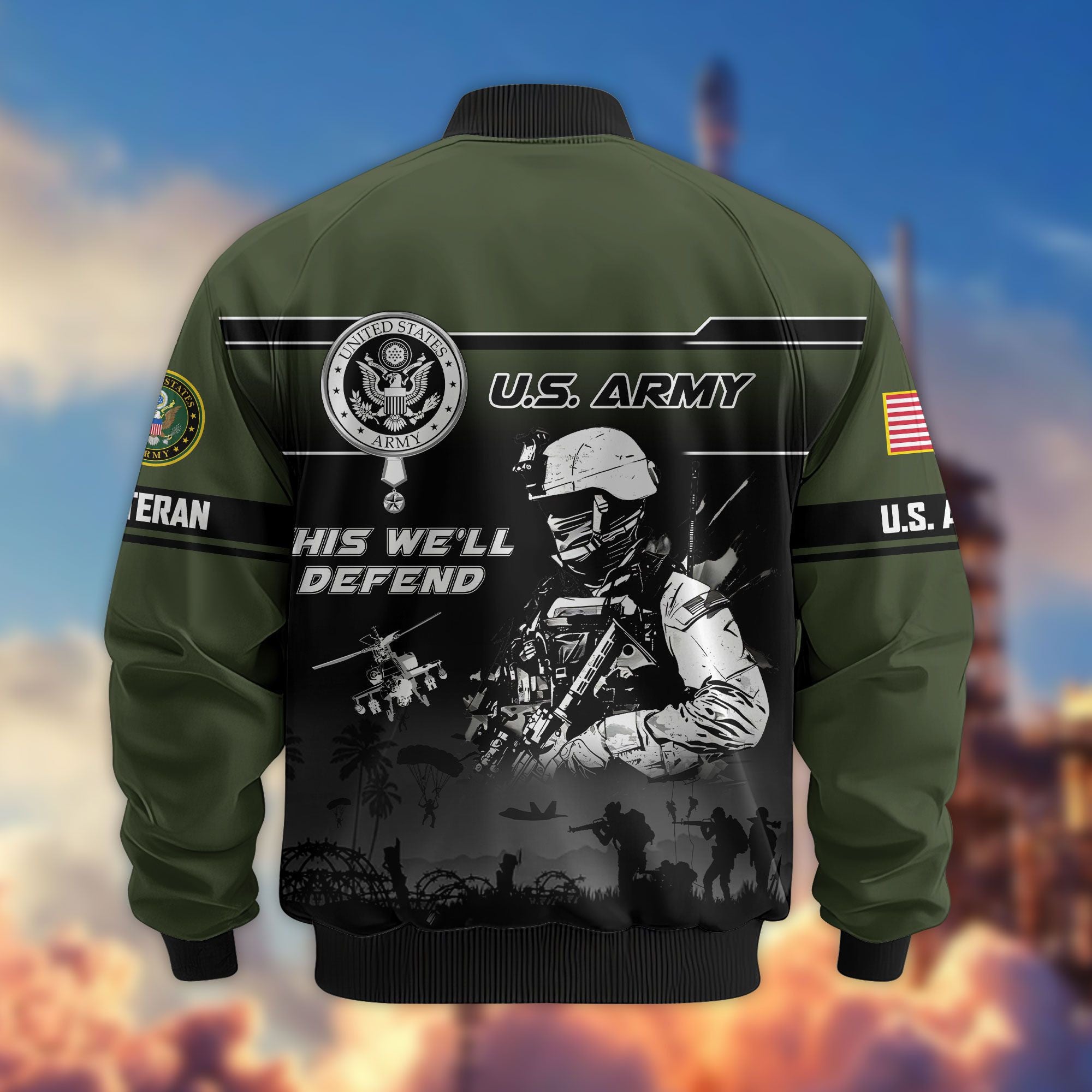 Premium US Veterans Bomber Jacket, Gifts For US Veterans, Gifts On Father's Day, Veterans Day.