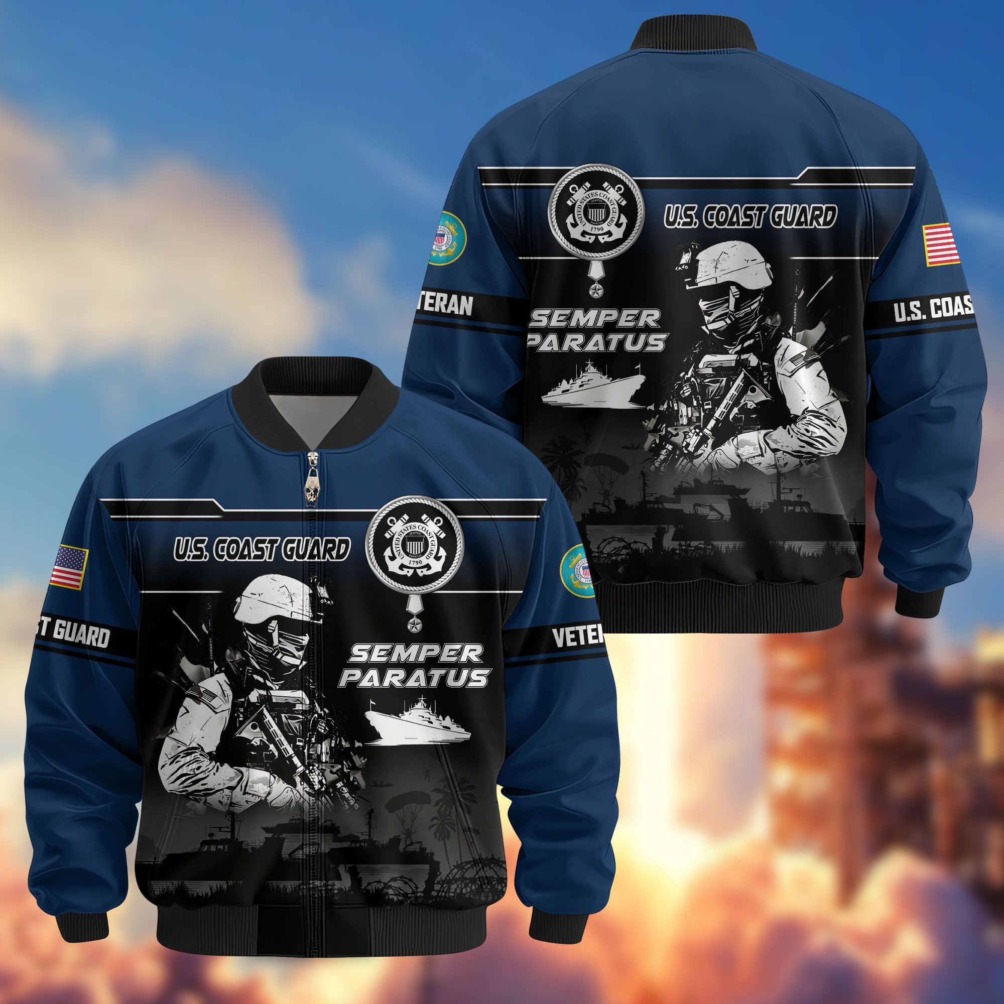 Premium US Veterans Bomber Jacket, Gifts For US Veterans, Gifts On Father's Day, Veterans Day.