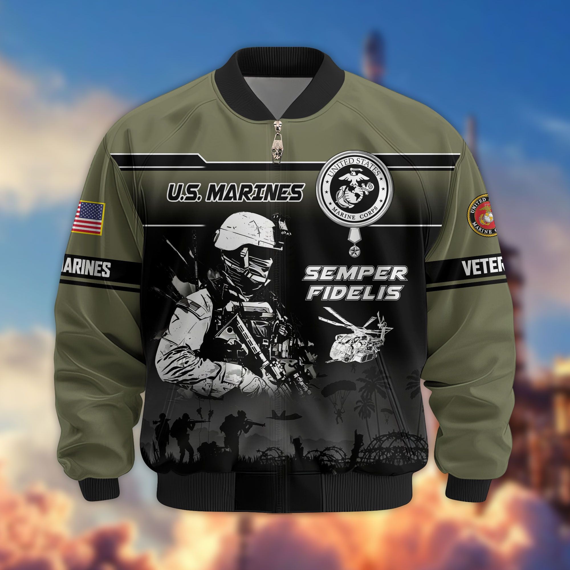 Premium US Veterans Bomber Jacket, Gifts For US Veterans, Gifts On Father's Day, Veterans Day.