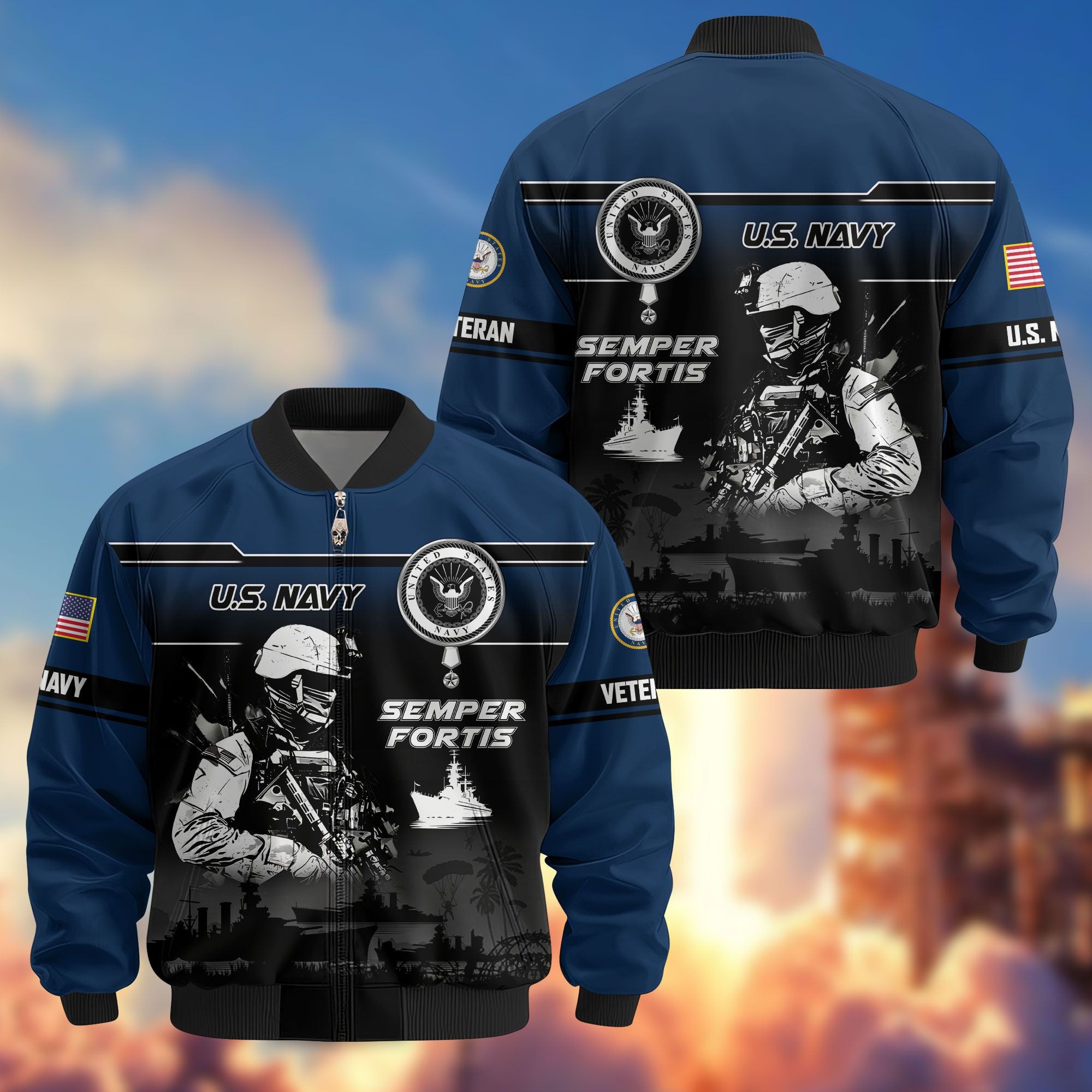 Premium US Veterans Bomber Jacket, Gifts For US Veterans, Gifts On Father's Day, Veterans Day.