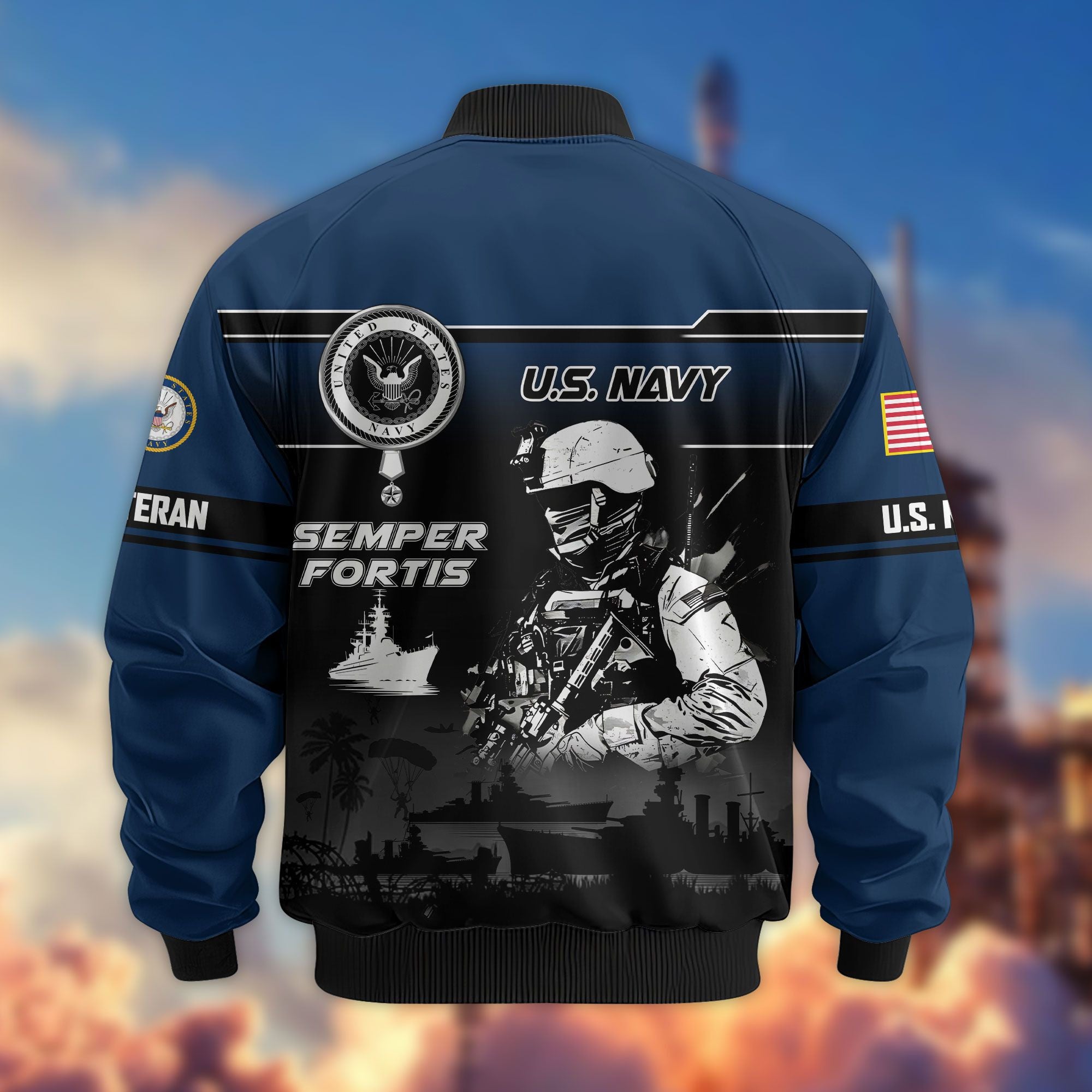 Premium US Veterans Bomber Jacket, Gifts For US Veterans, Gifts On Father's Day, Veterans Day.