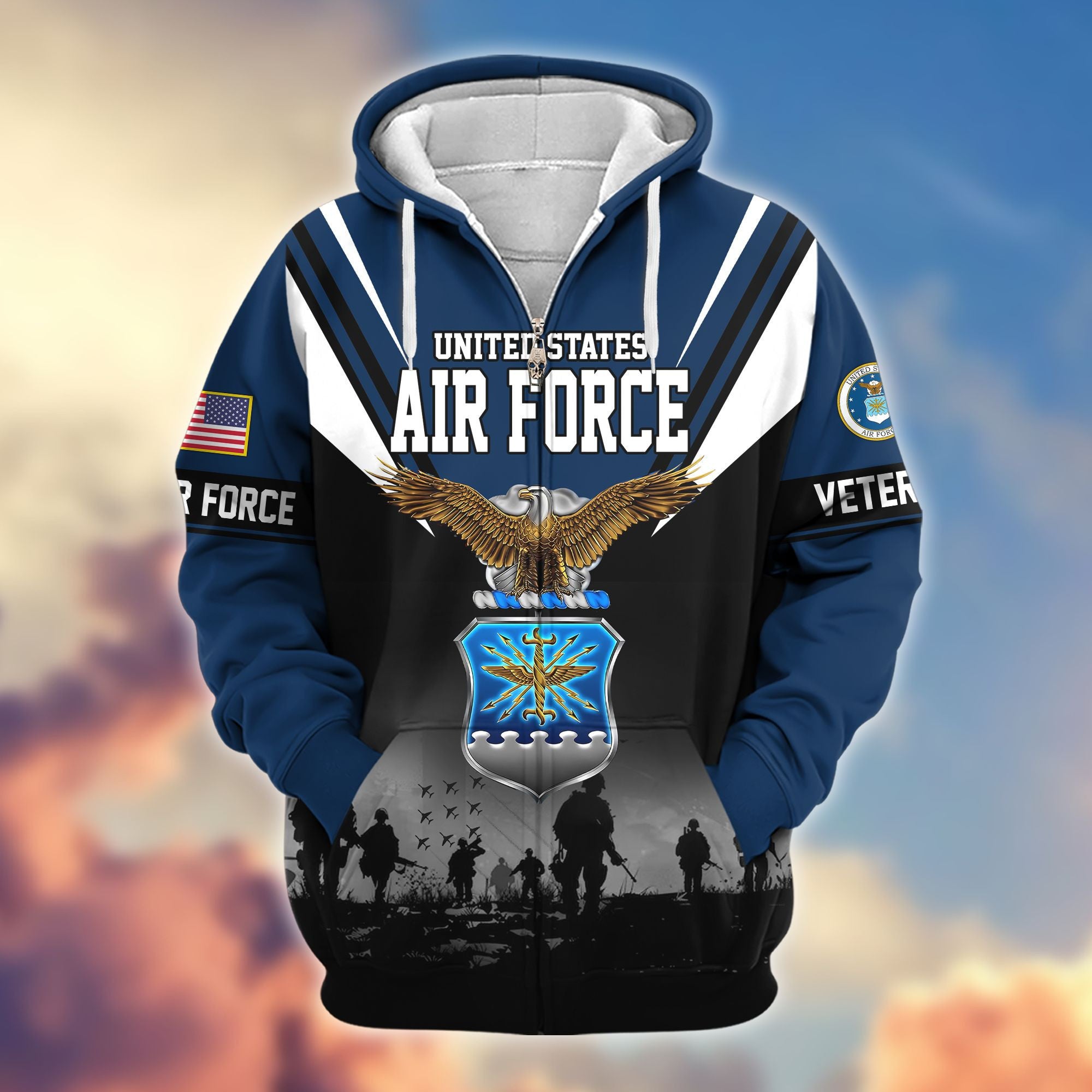 Premium US Veterans Zip Hoodie, Gifts For US Veterans, Gifts On Father's Day, Veterans Day.