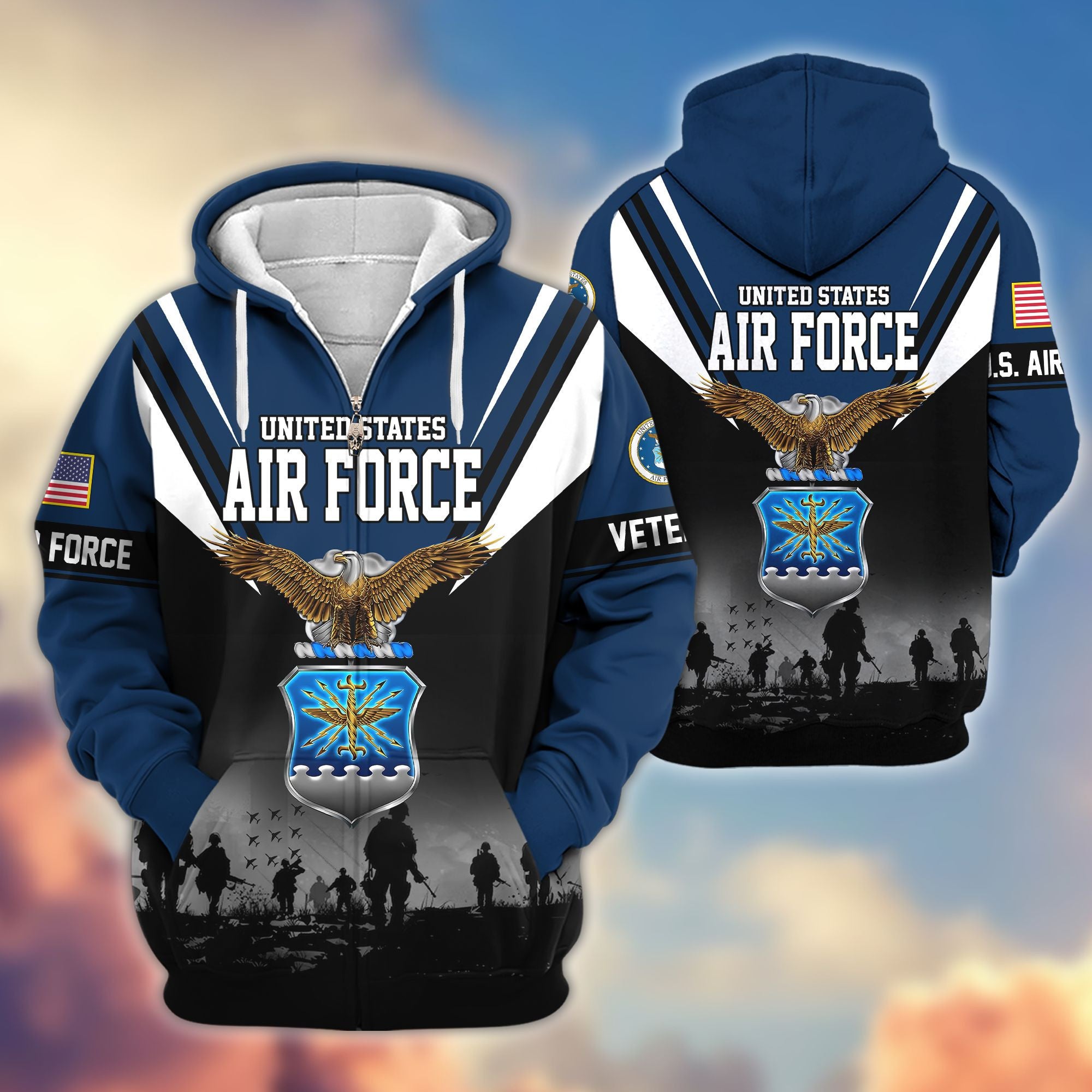 Premium US Veterans Zip Hoodie, Gifts For US Veterans, Gifts On Father's Day, Veterans Day.